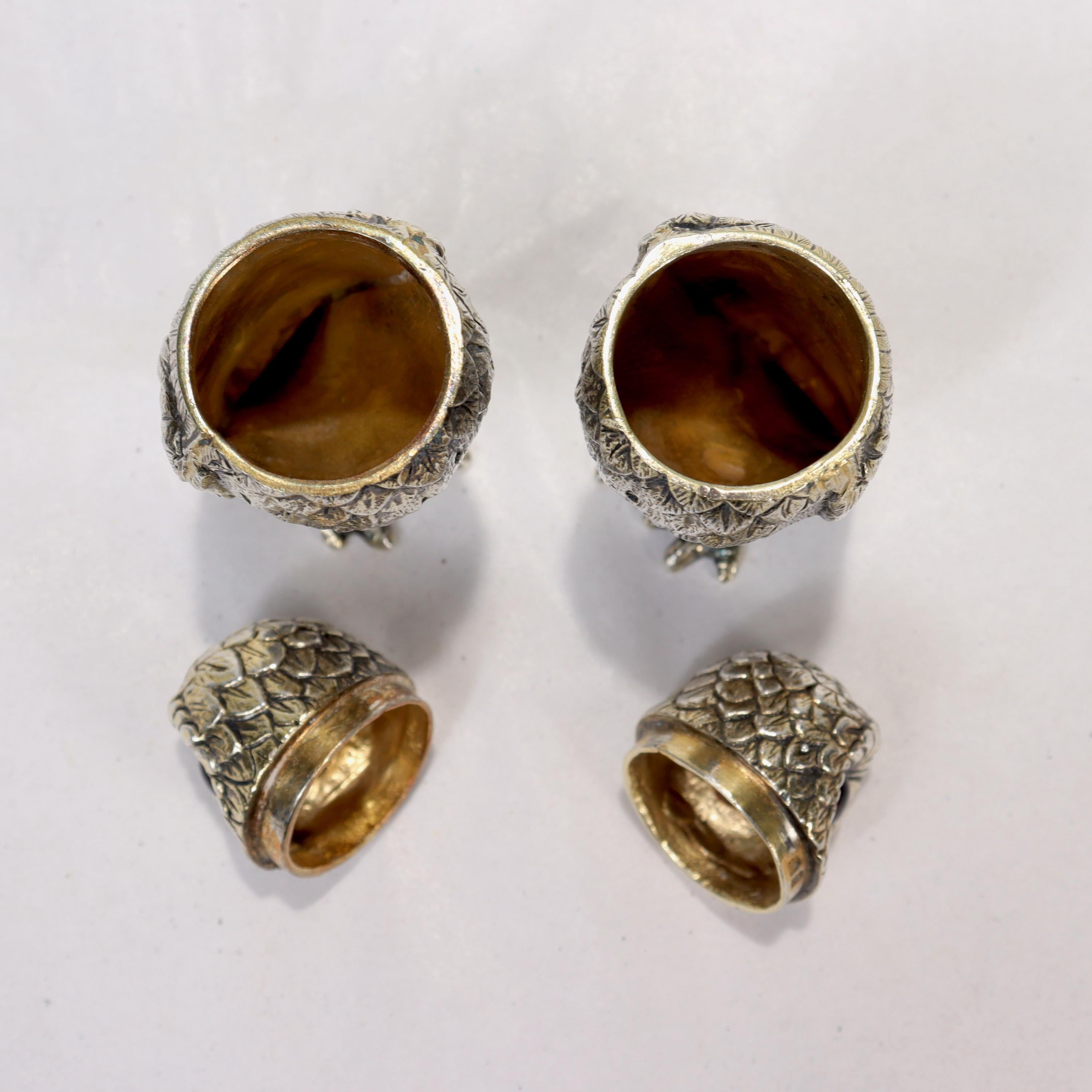 Tiffany & Co. English Sterling Silver Owl Formed Salt & Pepper Shakers, 1960 4