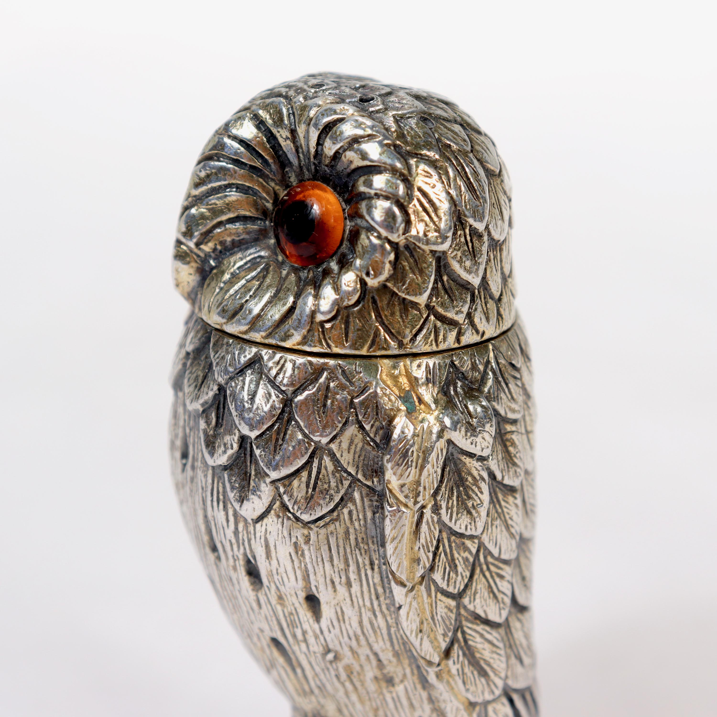 Tiffany & Co. English Sterling Silver Owl Formed Salt & Pepper Shakers, 1960 6