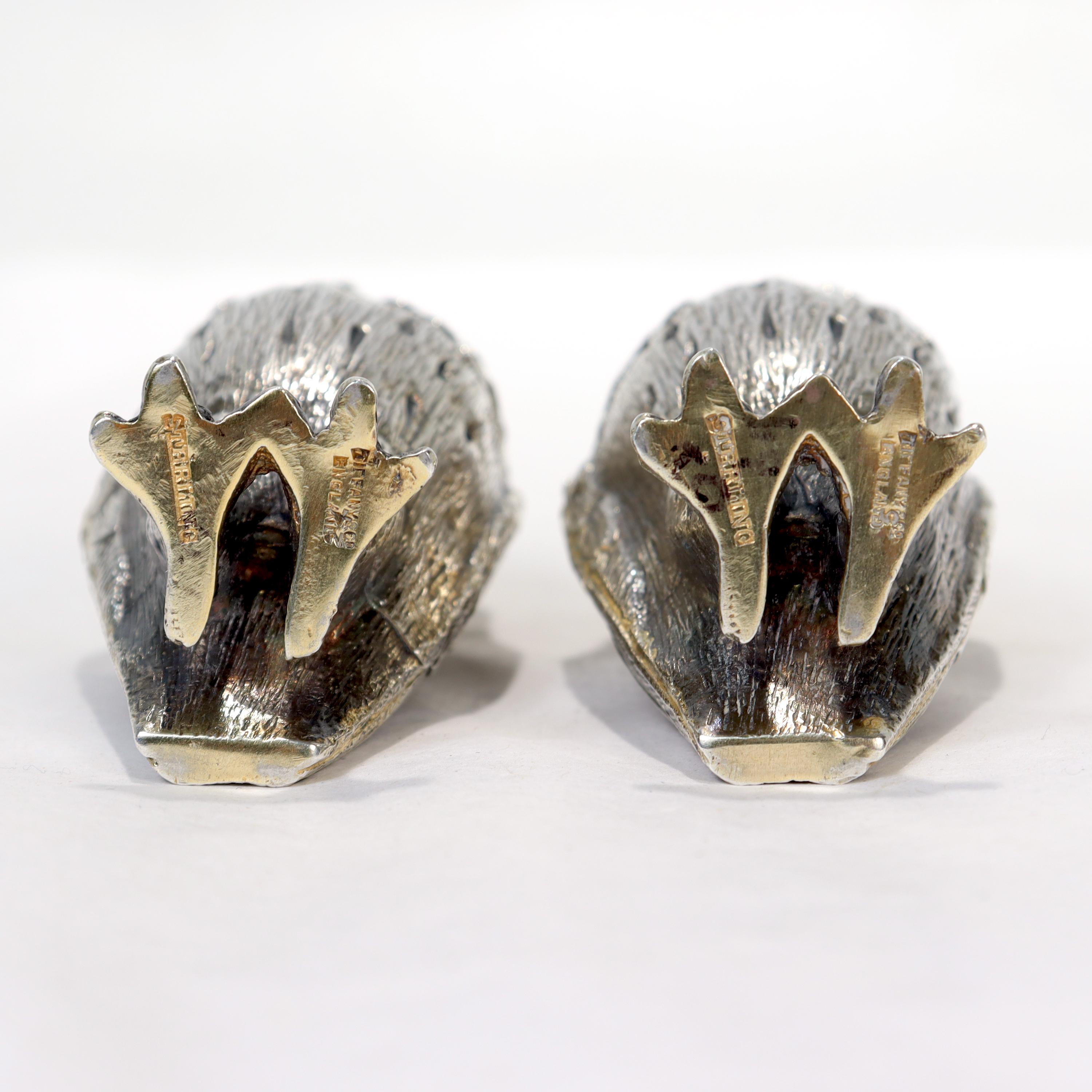 Tiffany & Co. English Sterling Silver Owl Formed Salt & Pepper Shakers, 1960 1
