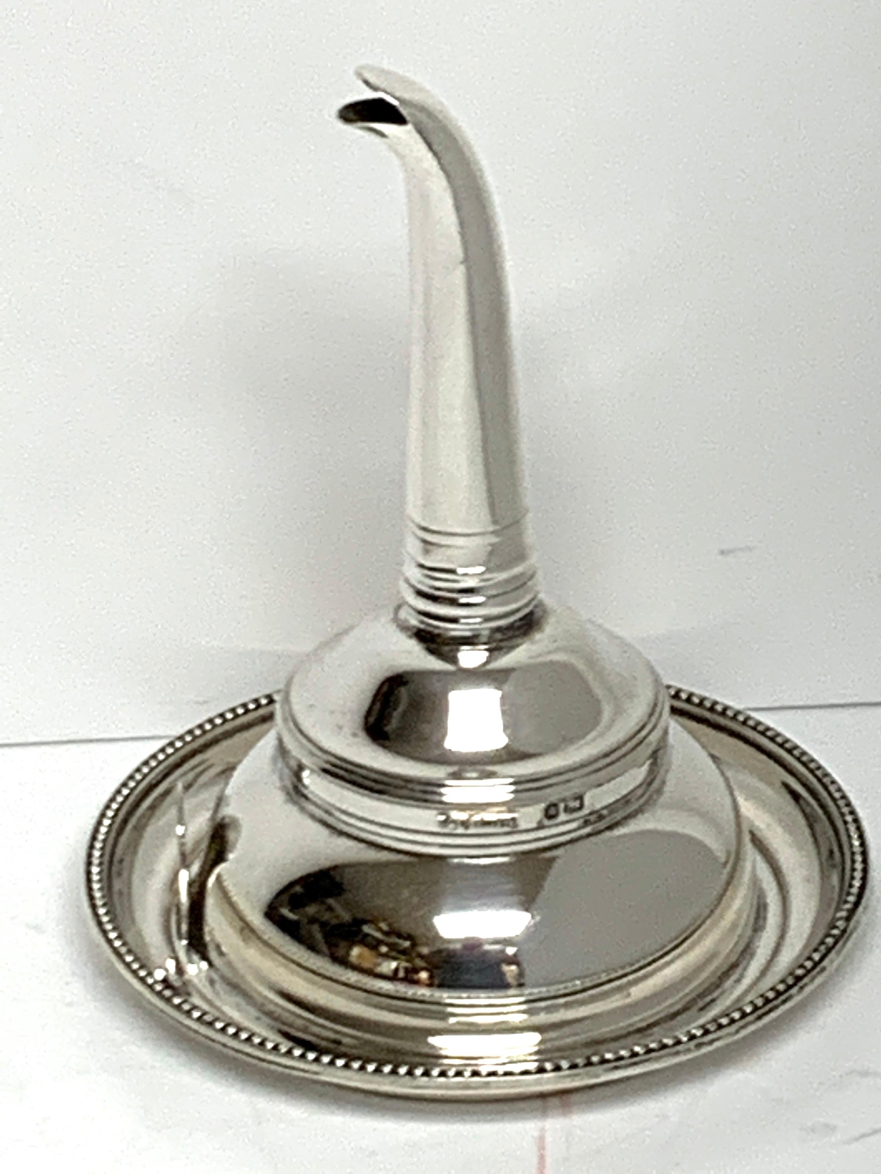20th Century Tiffany & Co. English Sterling Wine Funnel and Tray, London, 1986