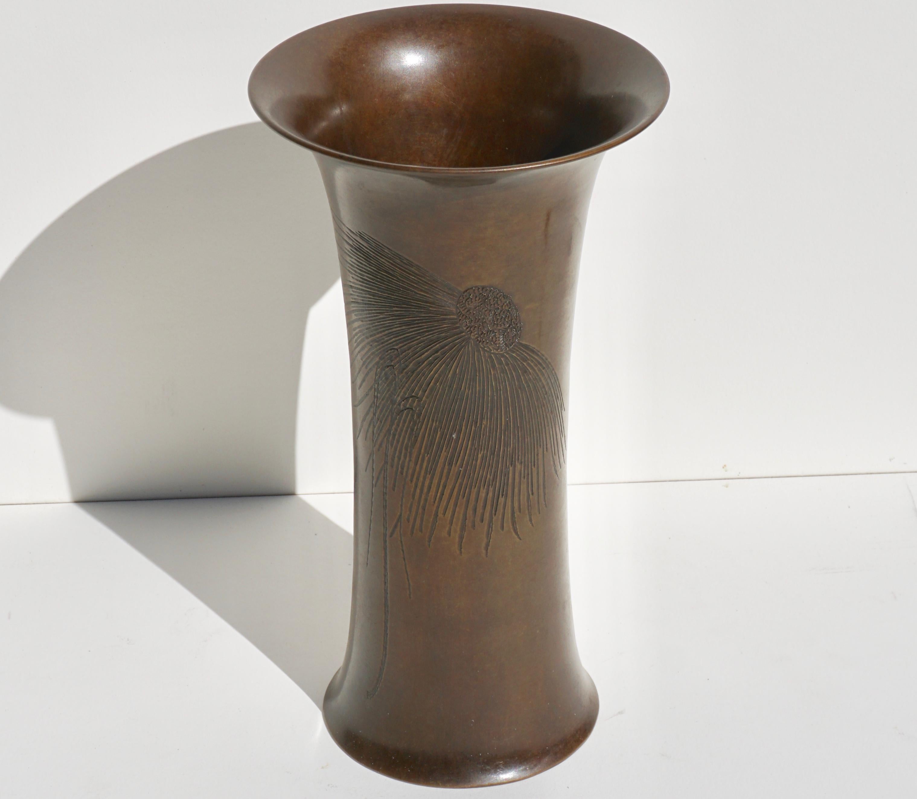 American Tiffany & Co. Engraved Patinated Bronze Vase