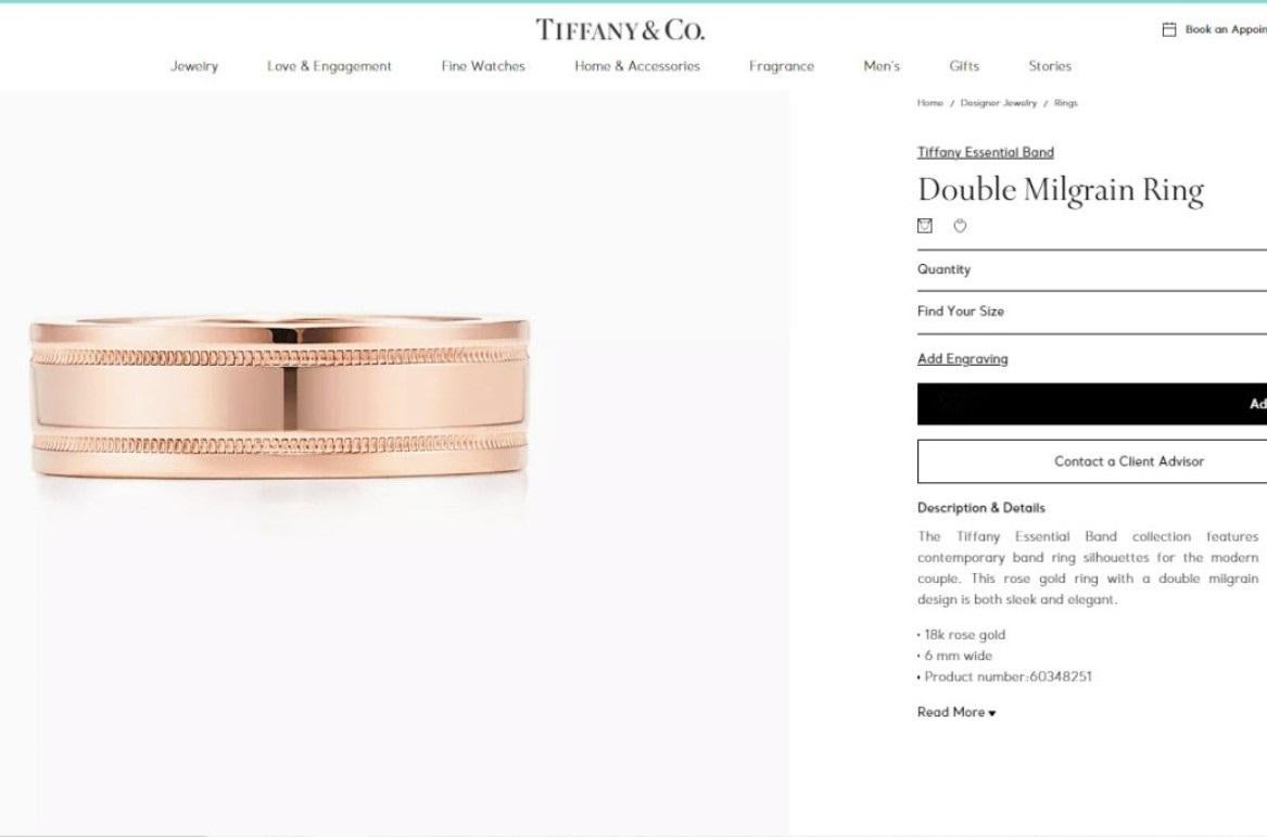 TIFFANY & Co. Essential Band 18K Rose Gold 6mm Double Milgrain Ring 10.5 For Sale 3