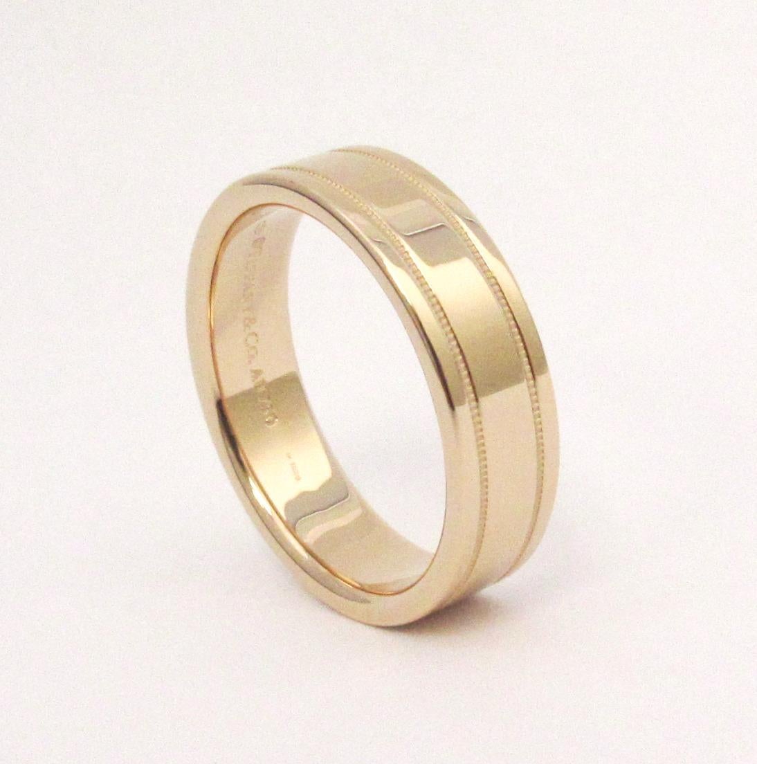 Women's or Men's TIFFANY & Co. Essential Band 18K Rose Gold 6mm Double Milgrain Ring 10.5 For Sale