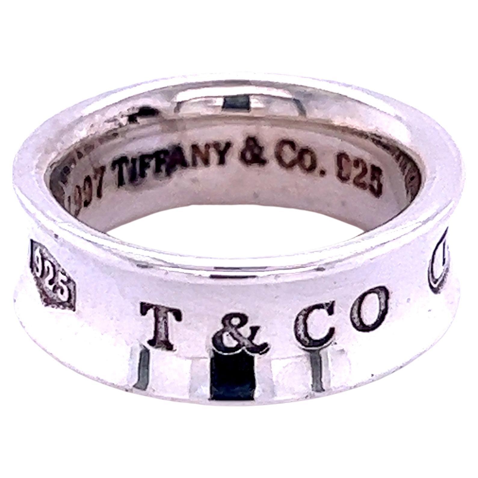 Tiffany & Co Estate 1837 Concave Band Size 4 Silver 7 mm For Sale