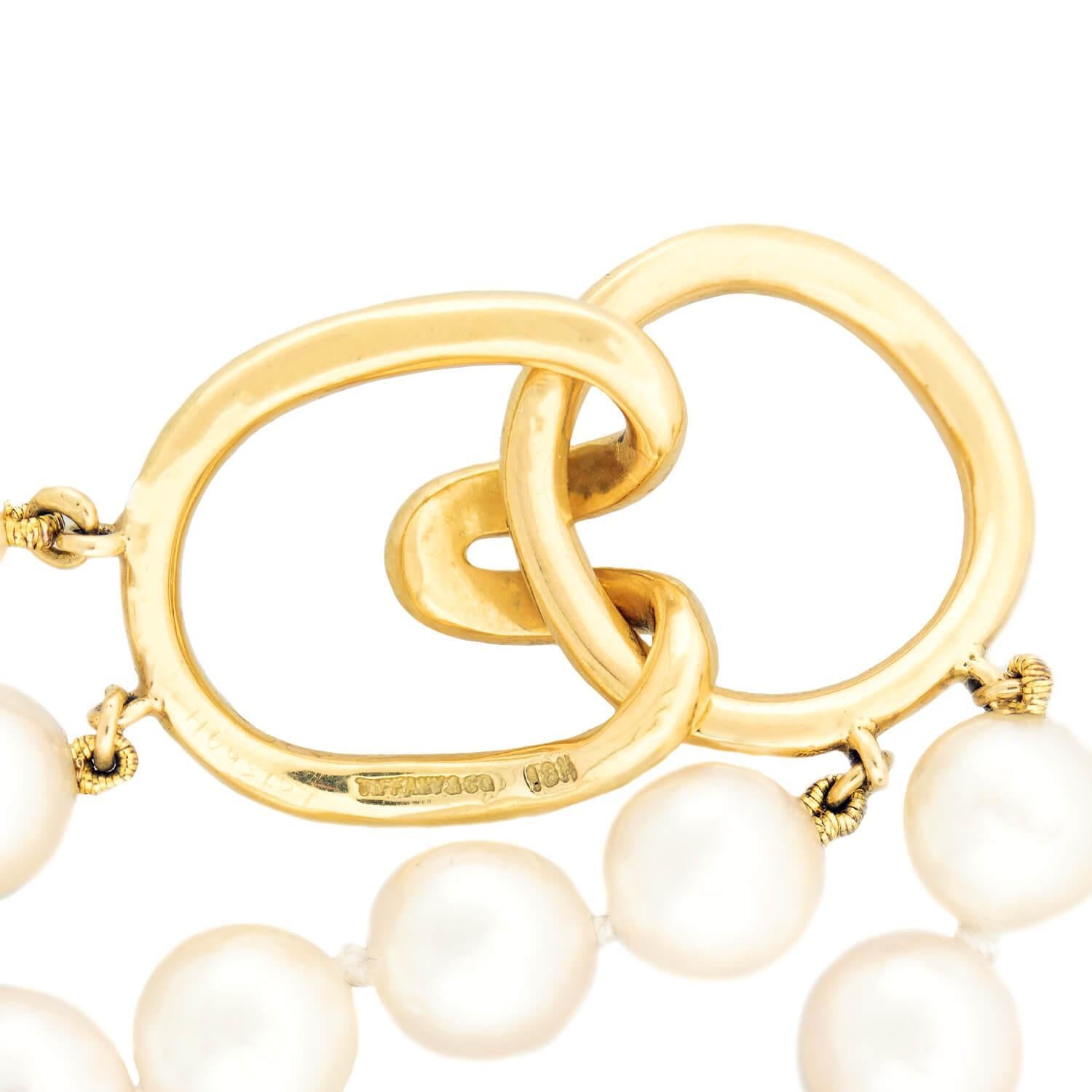 Perlina TIFFANY & CO. Estate 18k Pearl Necklace Double Strand in vendita