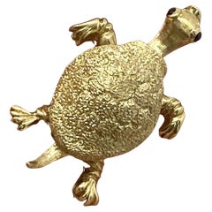 Vintage Tiffany & Co. Estate 18k Yellow Gold & Cabochon Sapphire Turtle Brooch / Pin