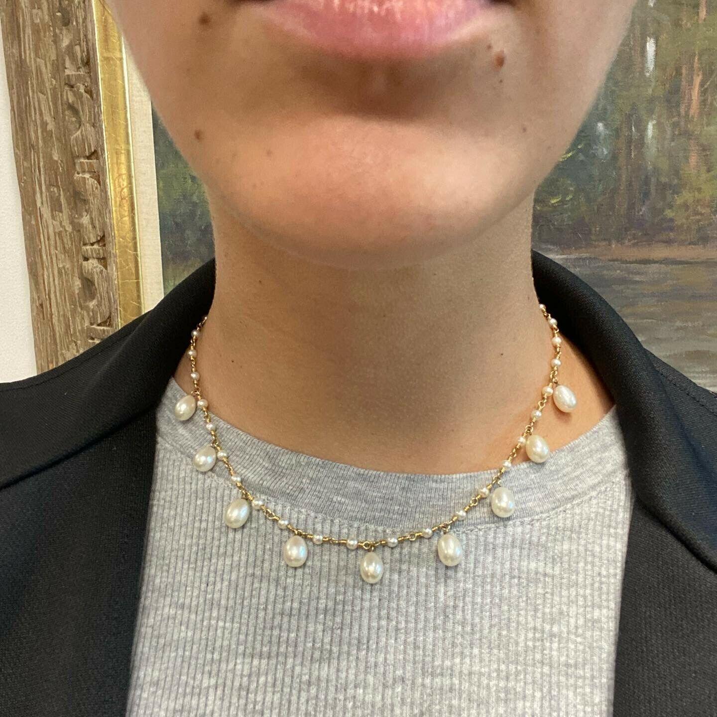 Tiffany & Co. Estate 18k Yellow Gold & Pearl Drop Necklace In Excellent Condition In Beverly Hills, CA