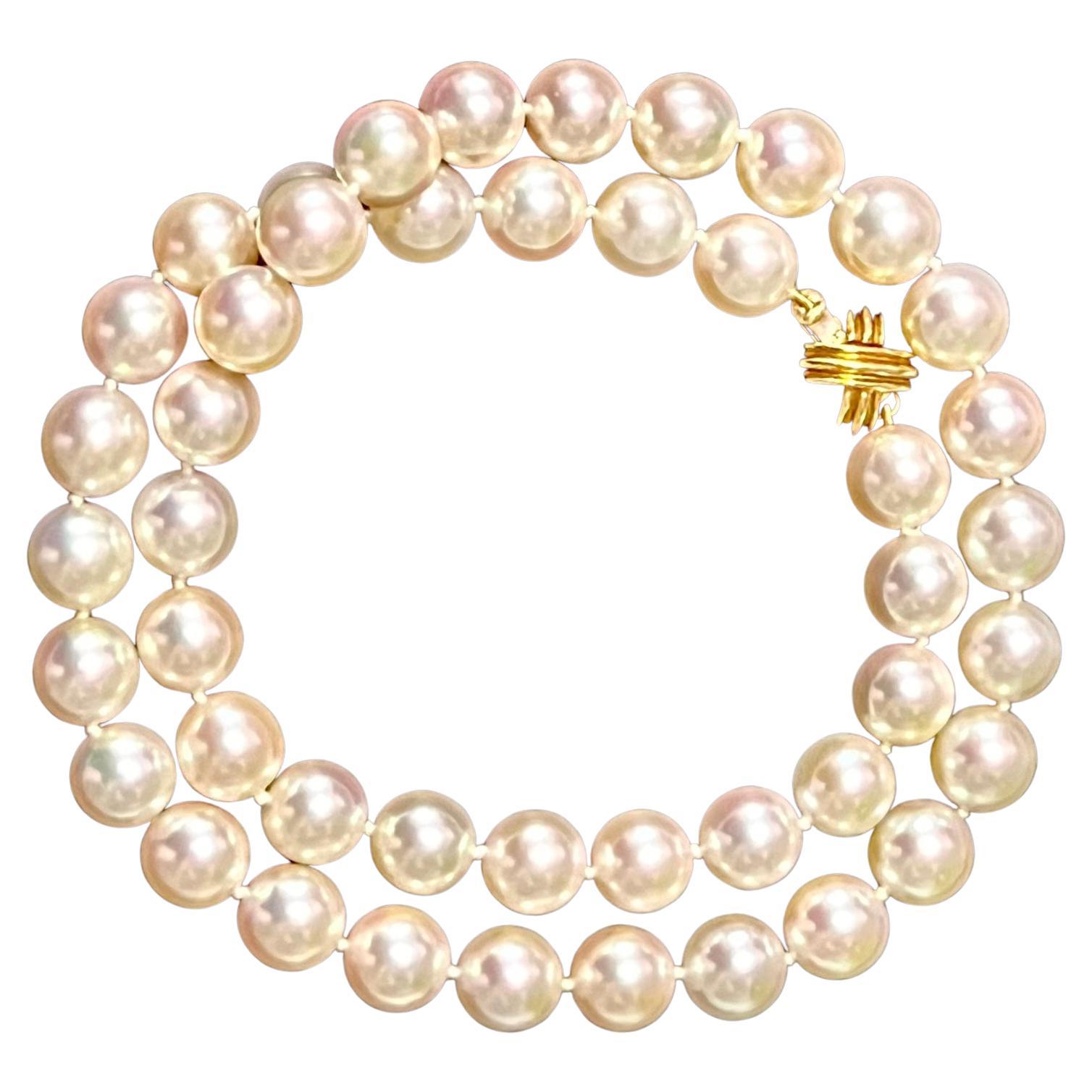 Collar de perlas Akoya Tiffany & Co Estate 17" Oro de 18k 9 mm Certificado en venta