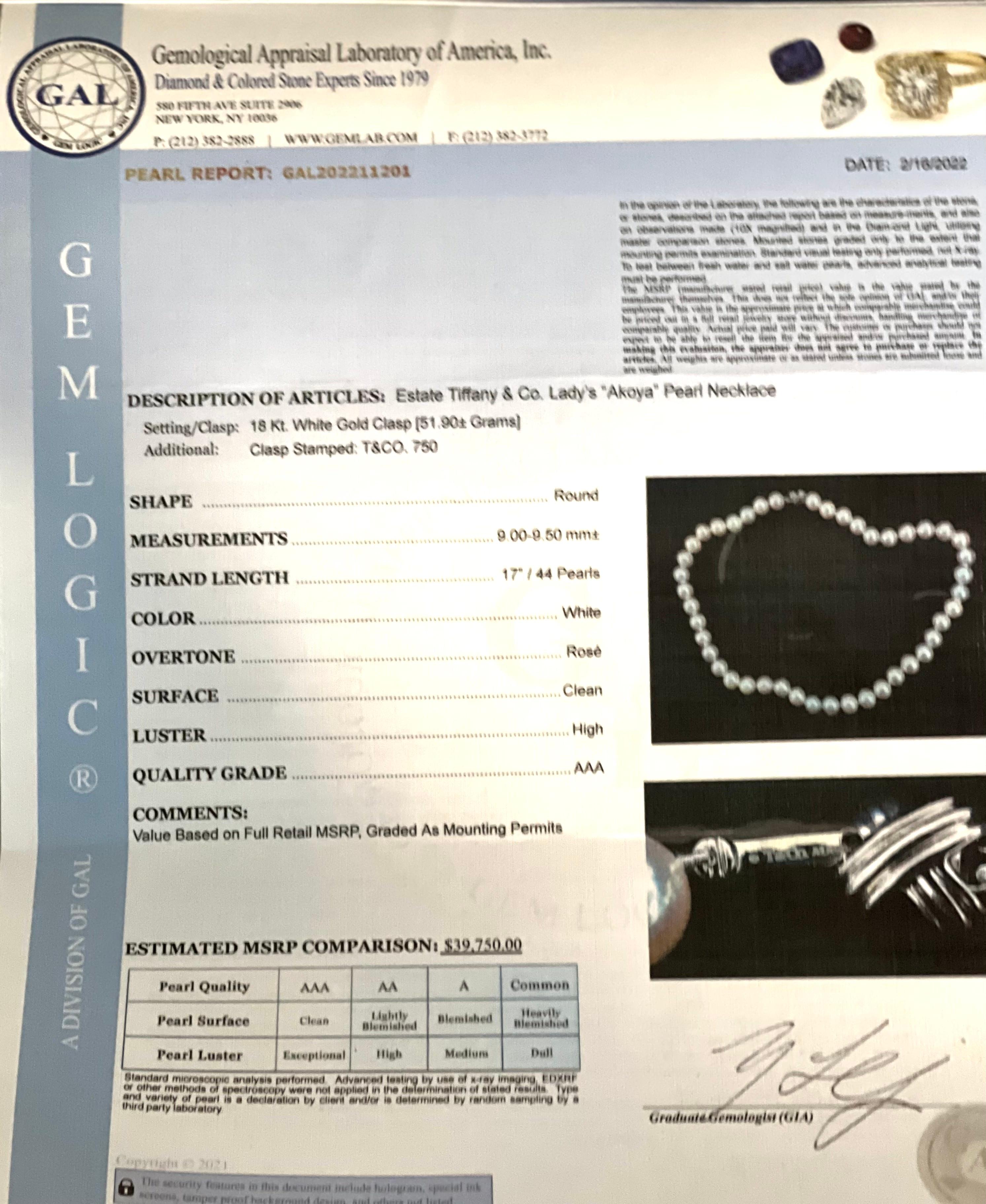 Tiffany and Co Estate Akoya Pearl Necklace Signature X 18k Gold ...