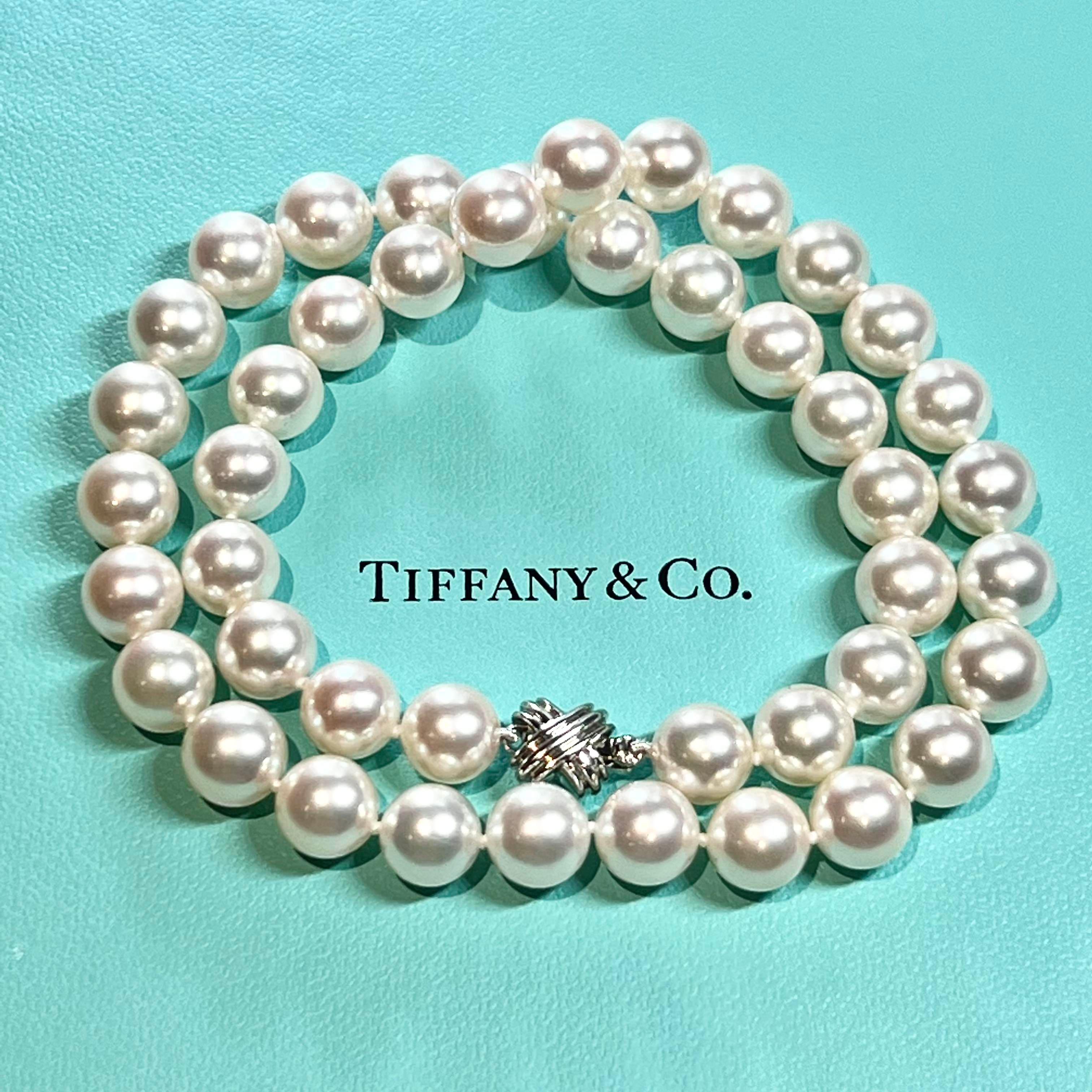 Tiffany and Co Estate Akoya Pearl Necklace Signature X 18k Gold ...