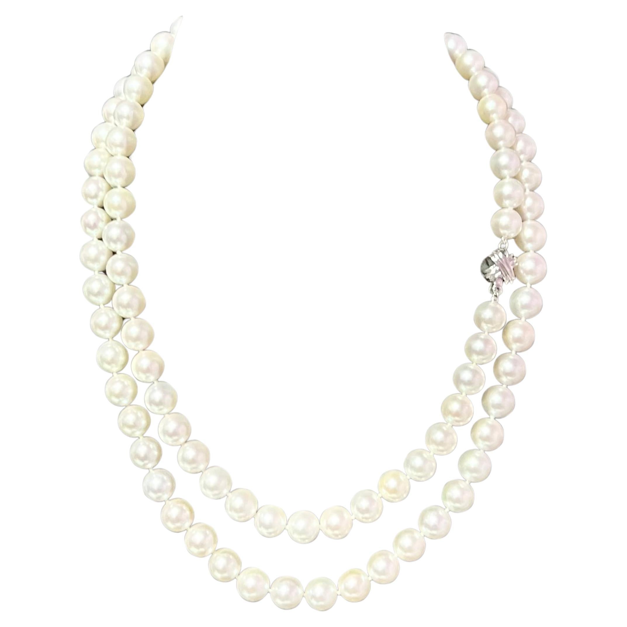 Tiffany & Co Estate Akoya Pearl Necklace 34" 18k White Gold Certified For Sale
