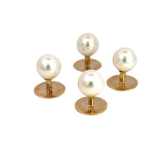 Tiffany & Co Estate Akoya Pearl Shirt Stud Set 14k Yellow Gold Certified