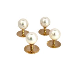 Tiffany & Co Estate Akoya Pearl Shirt Stud Set 14k Yellow Gold Certified