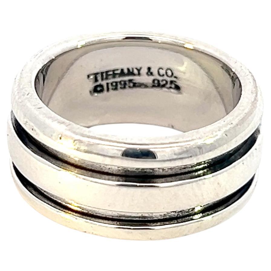 Tiffany & Co Estate Atlas Groove Ring Size 5 Silver 9 mm For Sale