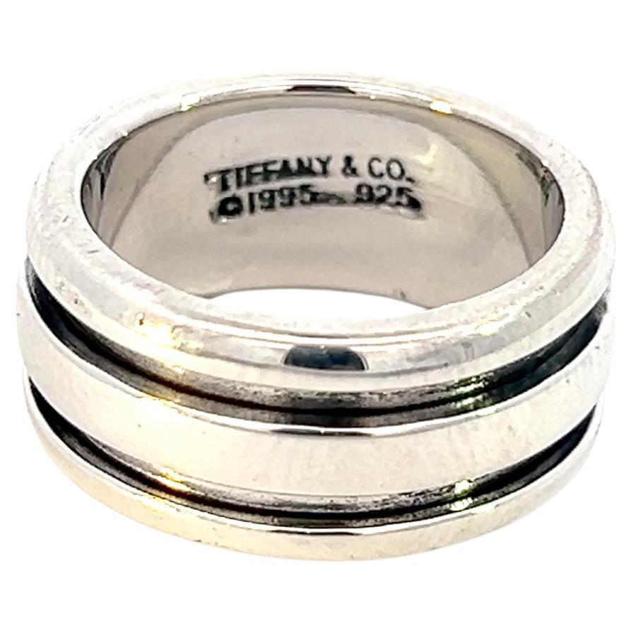 Tiffany & Co Estate Atlas Groove Ring Size 6 Silver 9 mm For Sale
