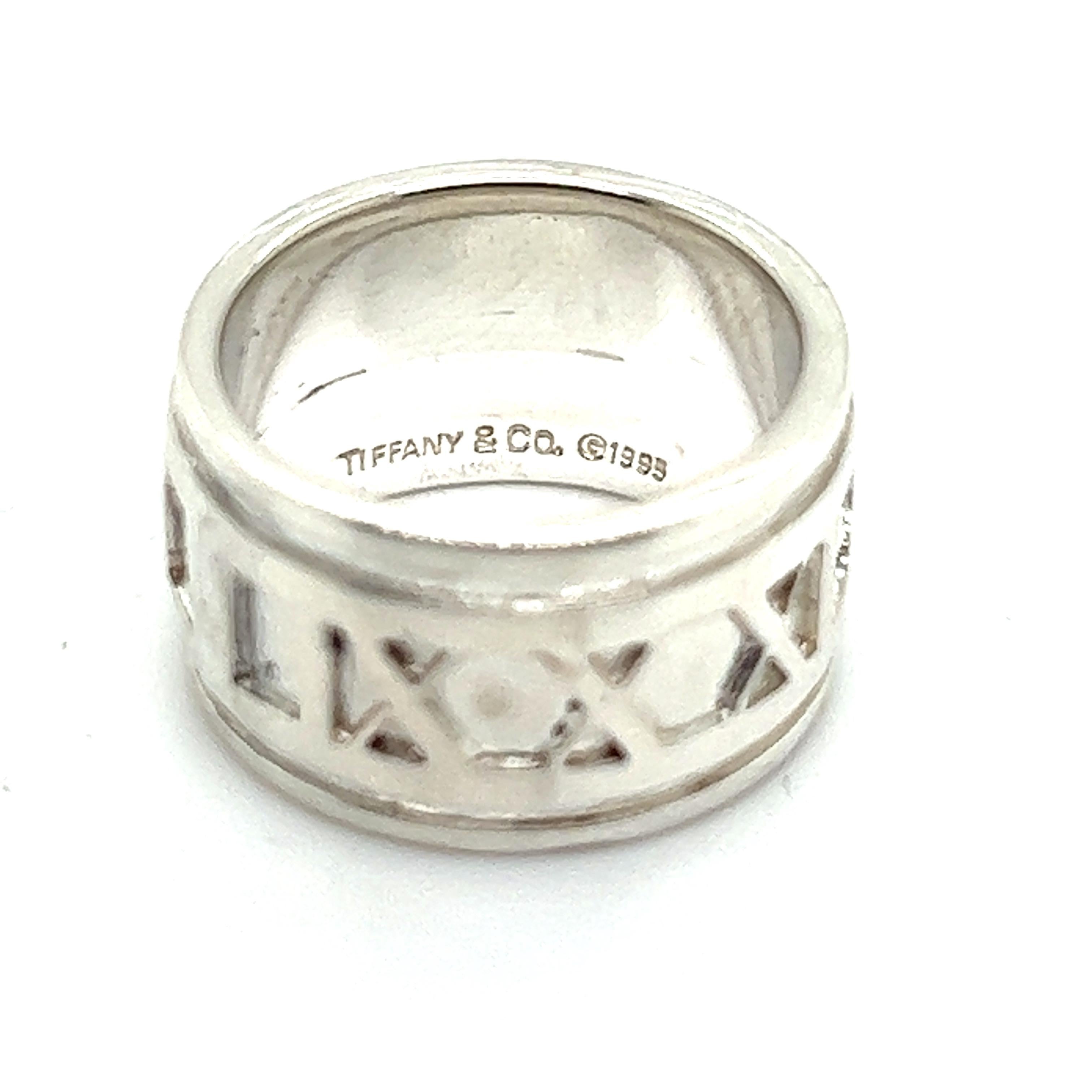 Tiffany & Co Estate Atlas Ring Size 4 Silver 11 mm In New Condition For Sale In Brooklyn, NY