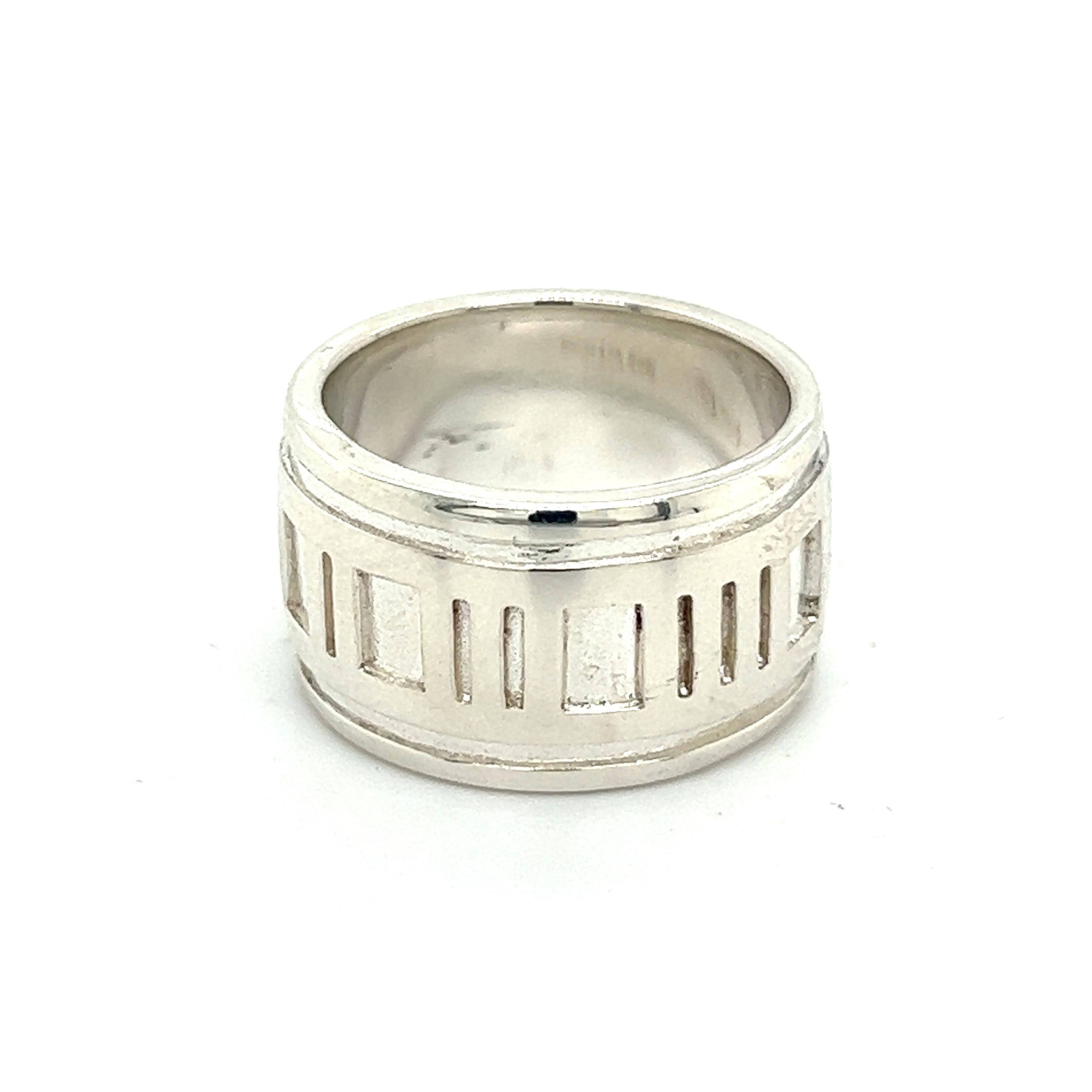 Tiffany & Co Estate Atlas Ring Size 4 Silver 11 mm For Sale 1