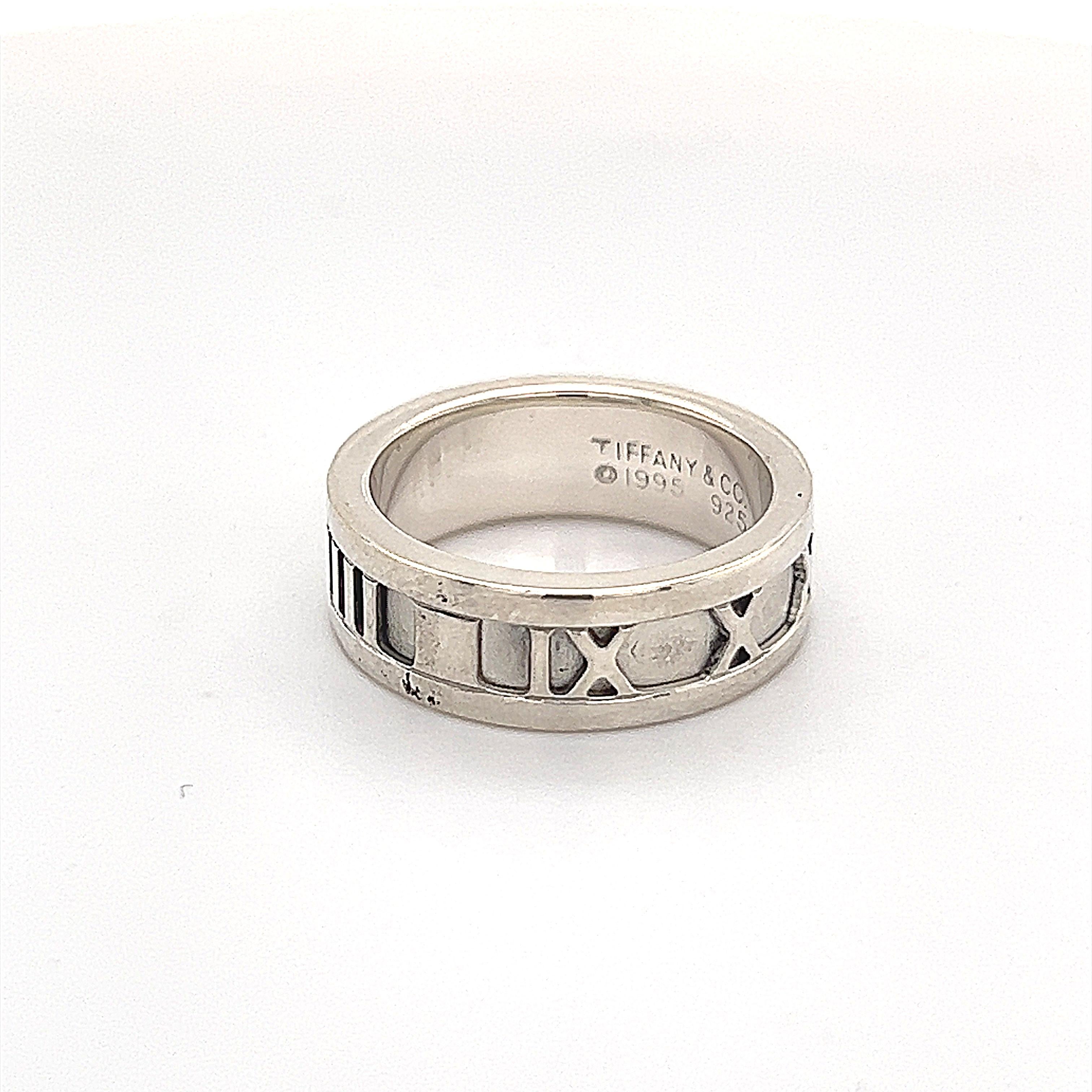 Tiffany & Co. Estate Atlas Ring 4 Silver 6 mm Height In Good Condition In Brooklyn, NY