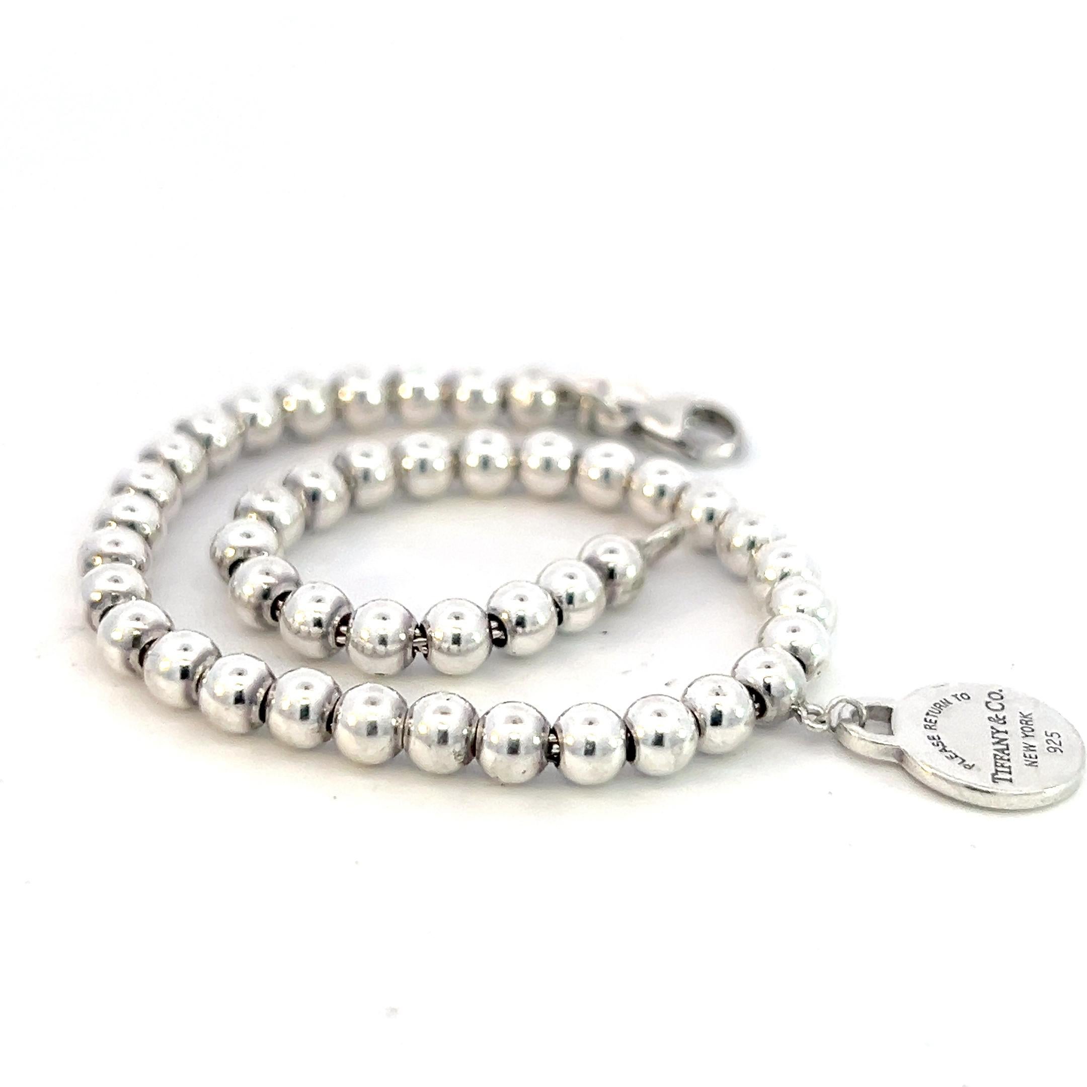 Tiffany & Co Estate Ball Bracelet de 7 pouces en argent sterling 4 mm Pour femmes en vente