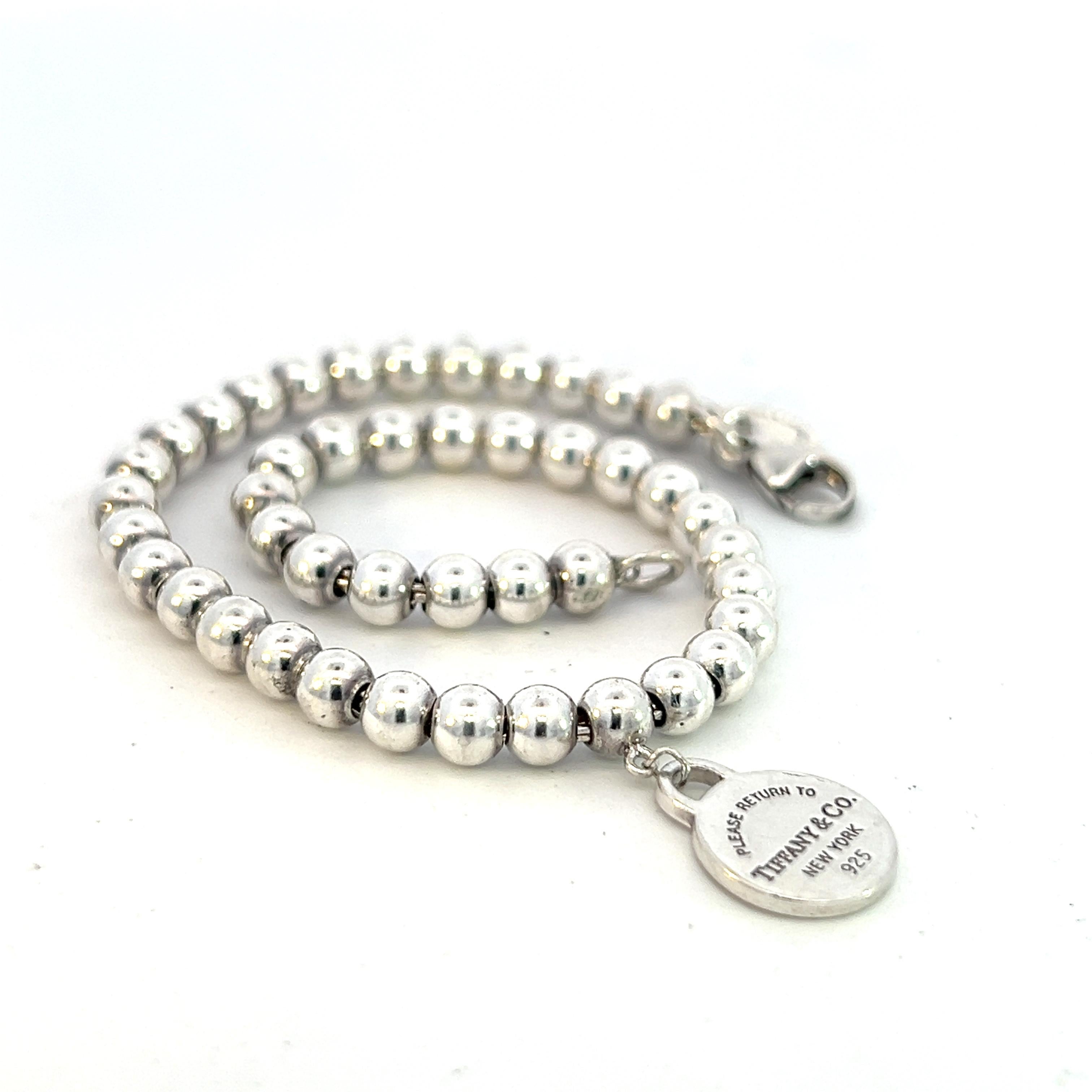 Tiffany & Co Estate Ball Bracelet de 7 pouces en argent sterling 4 mm en vente 1
