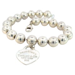 Tiffany & Co Estate Ball Bracelet avec breloque en forme de cœur en argent sterling 8 mm