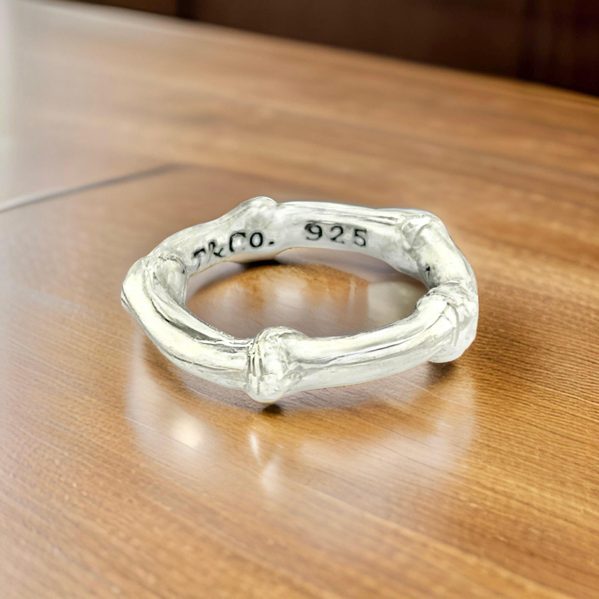 Tiffany & Co Estate Bamboo Ring Size 5 Sterling Silver 4.6 Grams For Sale 2