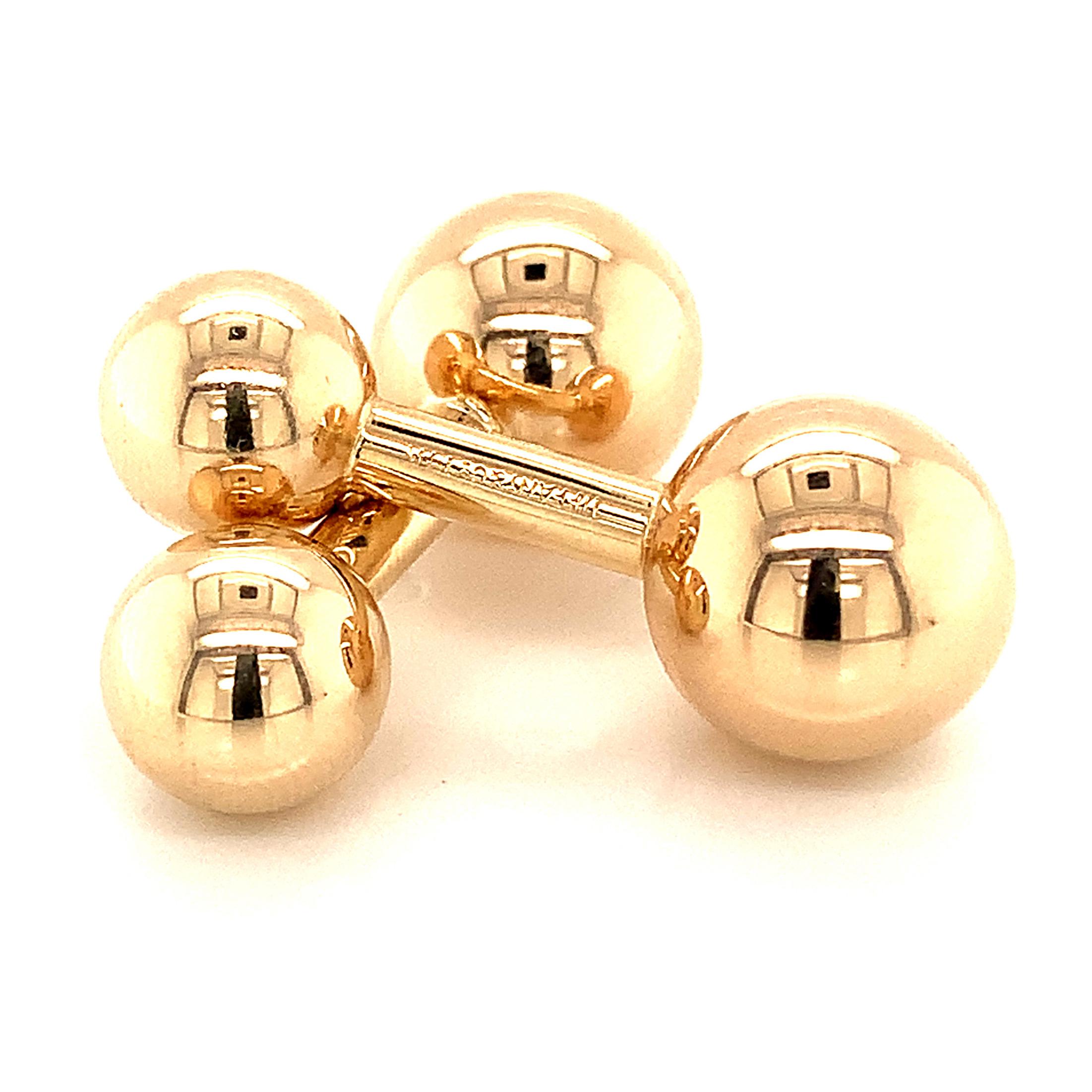 Tiffany & Co. Estate Barbell Cufflinks 14k Yellow Gold In Good Condition In Brooklyn, NY