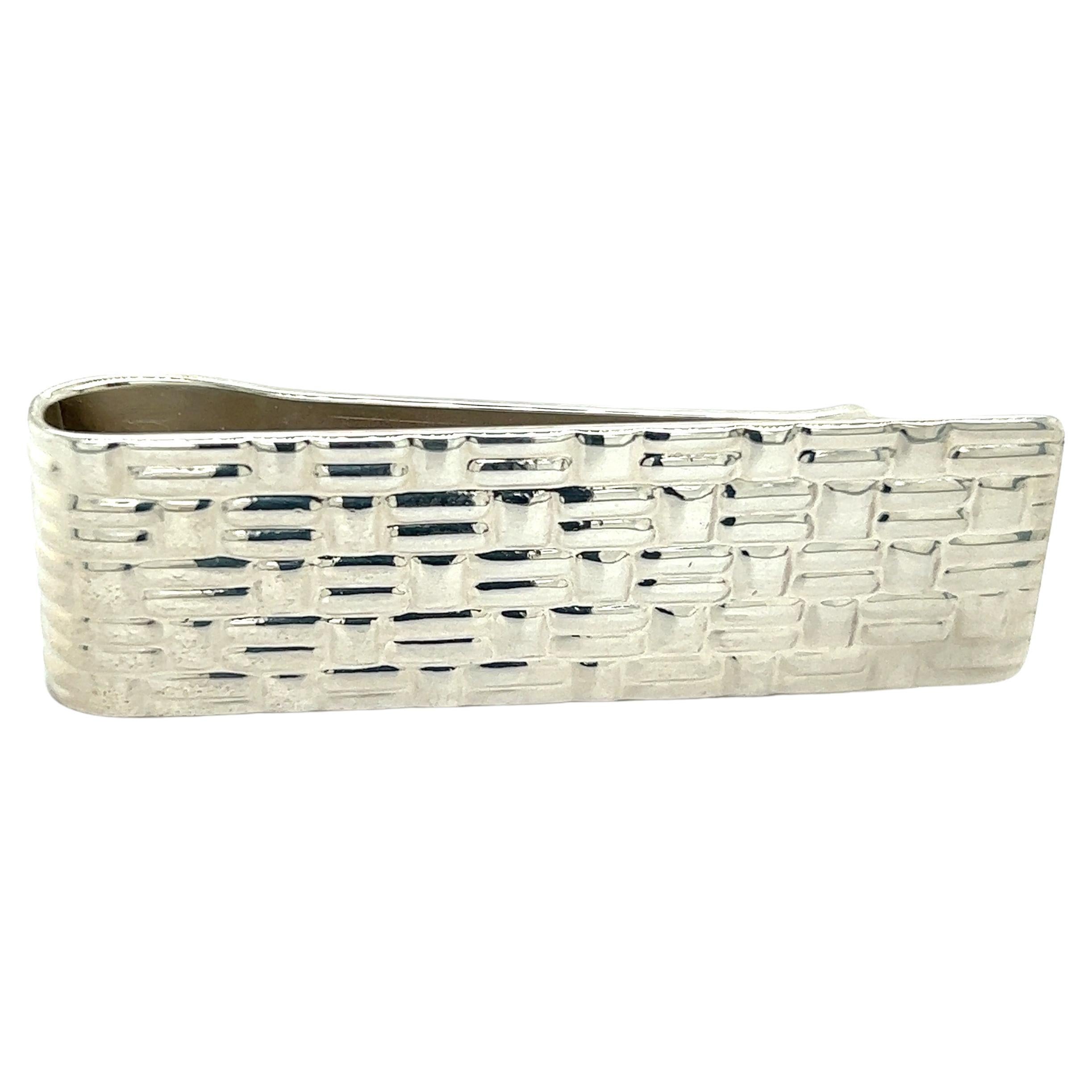 Tiffany & Co Estate Basket Weave Pattern Money Clip Silver  For Sale