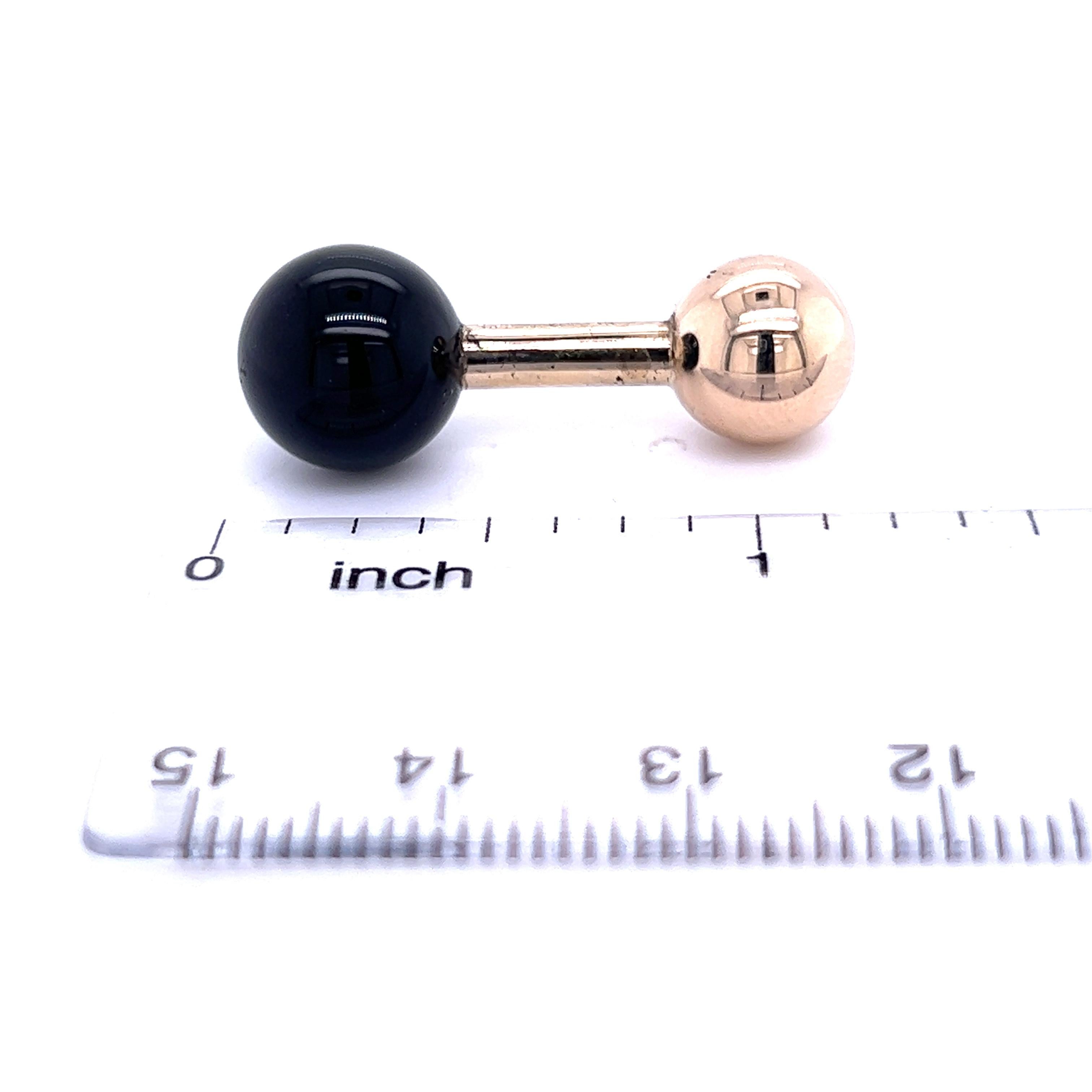 Tiffany & CO Estate Black Onyx Barbell Cufflinks 14k Y Gold In Good Condition For Sale In Brooklyn, NY