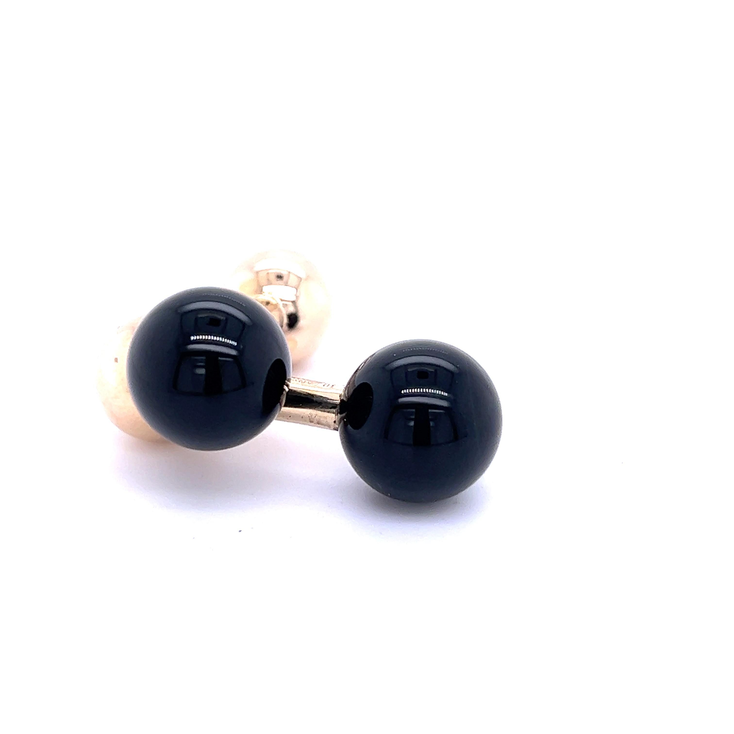 Tiffany & CO Estate Black Onyx Barbell Cufflinks 14k Y Gold For Sale 1