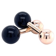 Tiffany & CO Estate Black Onyx Barbell Cufflinks 14k Y Gold TIF352