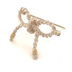 Tiffany & Co. Estate Bow Brooch 18k Gold + Sterling Silver
