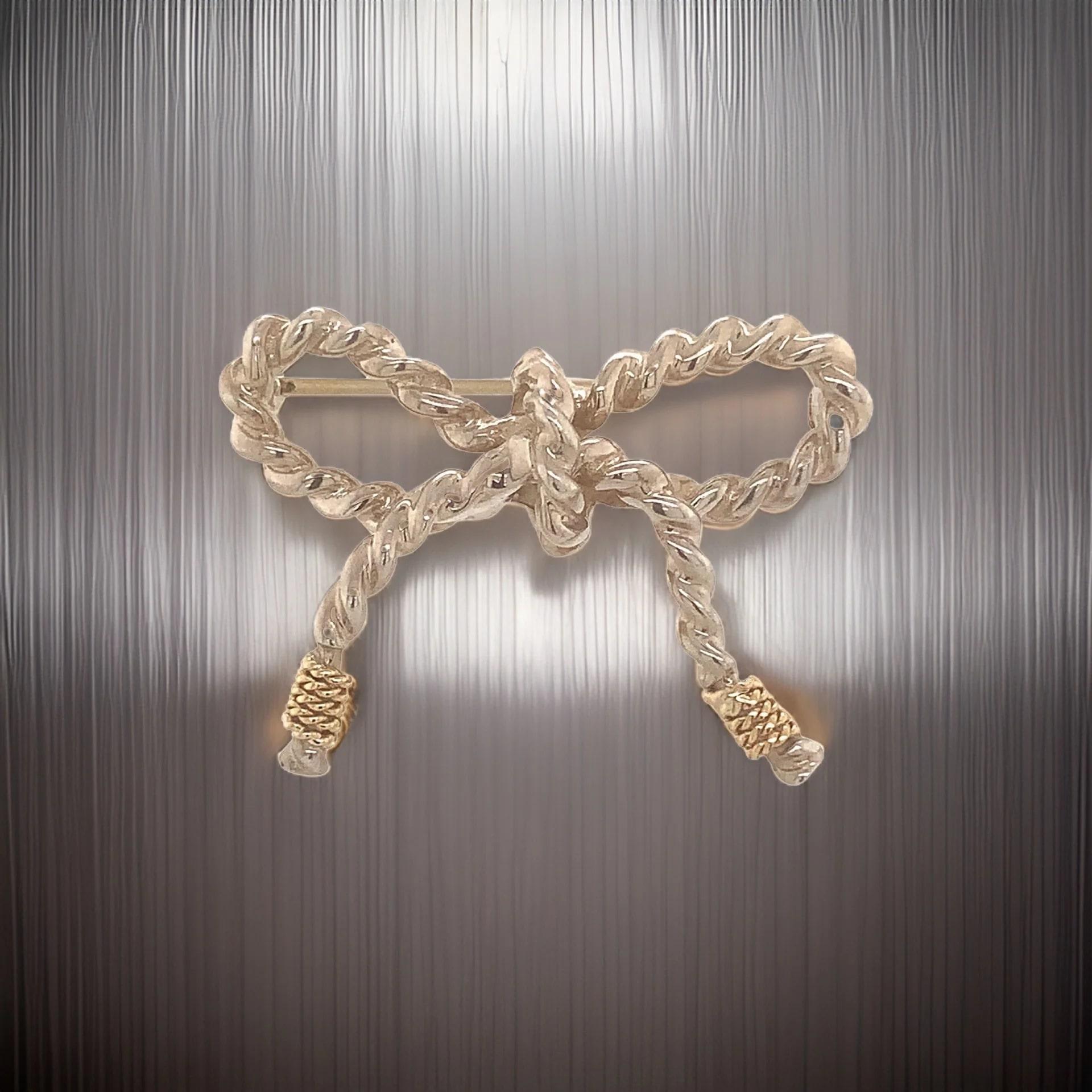 Tiffany & Co Estate Bow Brooch Pin 18k Gold + Sterling Silver 6