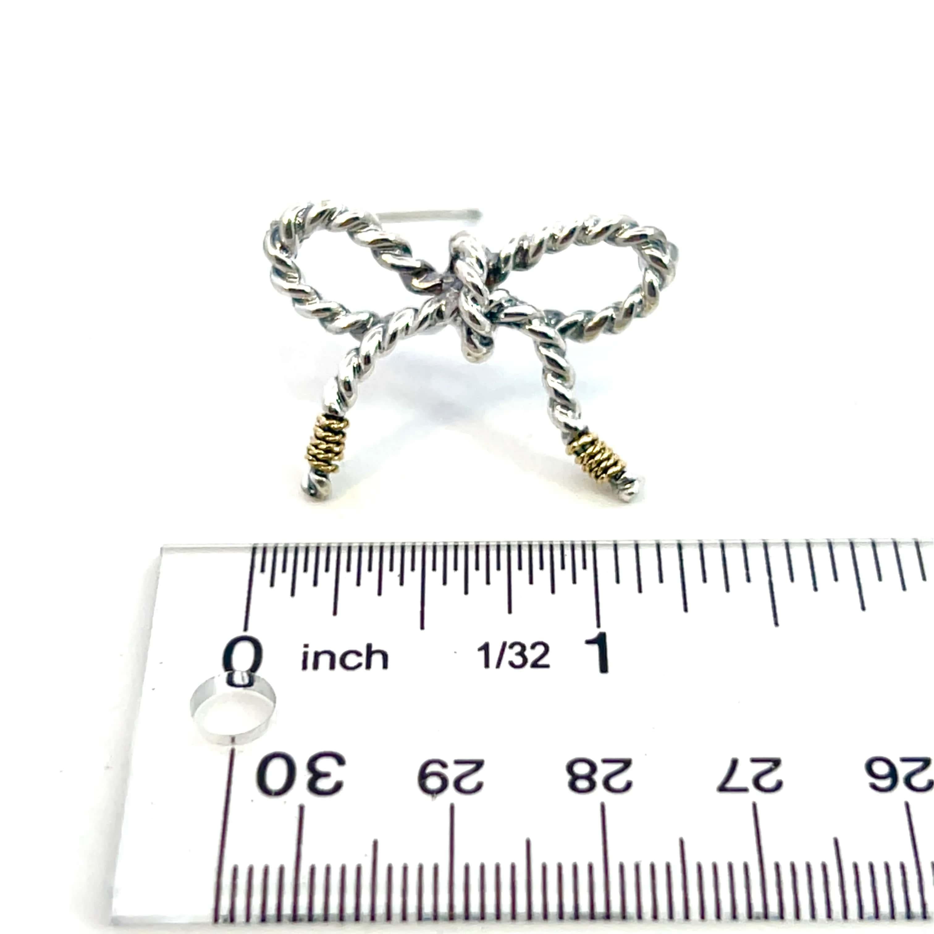 Tiffany & Co Estate Bow Brooch Pin 18k Gold + Sterling Silver 8