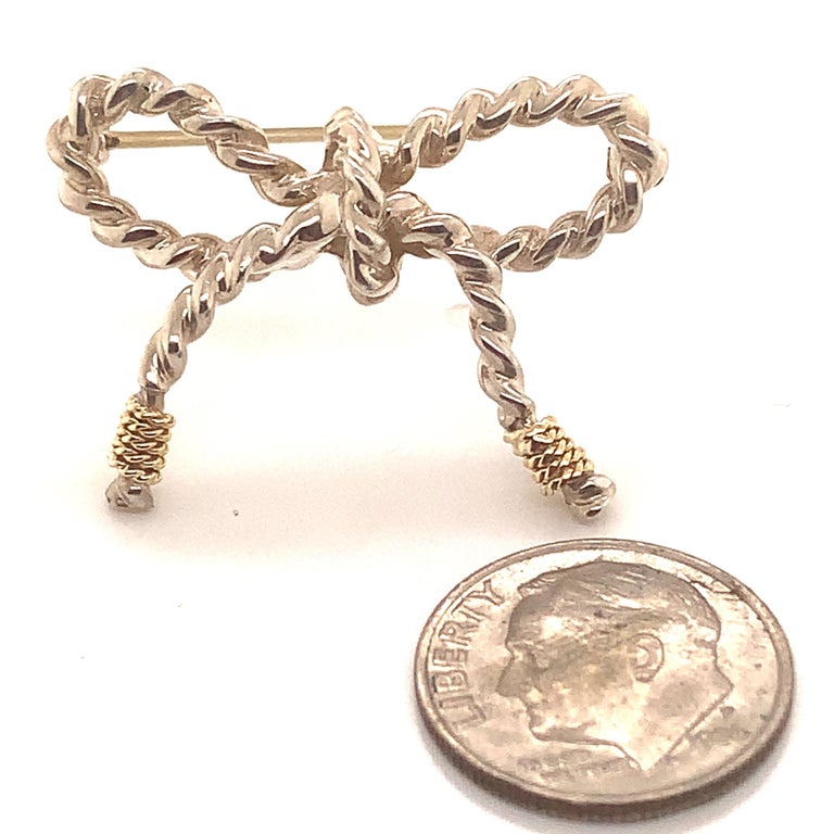 Women's Tiffany & Co Estate Bow Brooch Pin 18k Gold + Sterling Silver