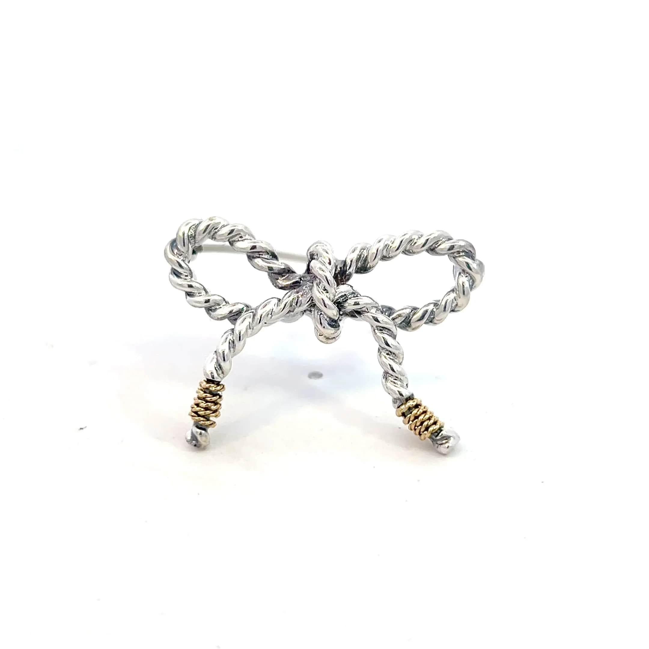 Tiffany & Co Estate Bow Brooch Pin 18k Gold + Sterling Silver 4