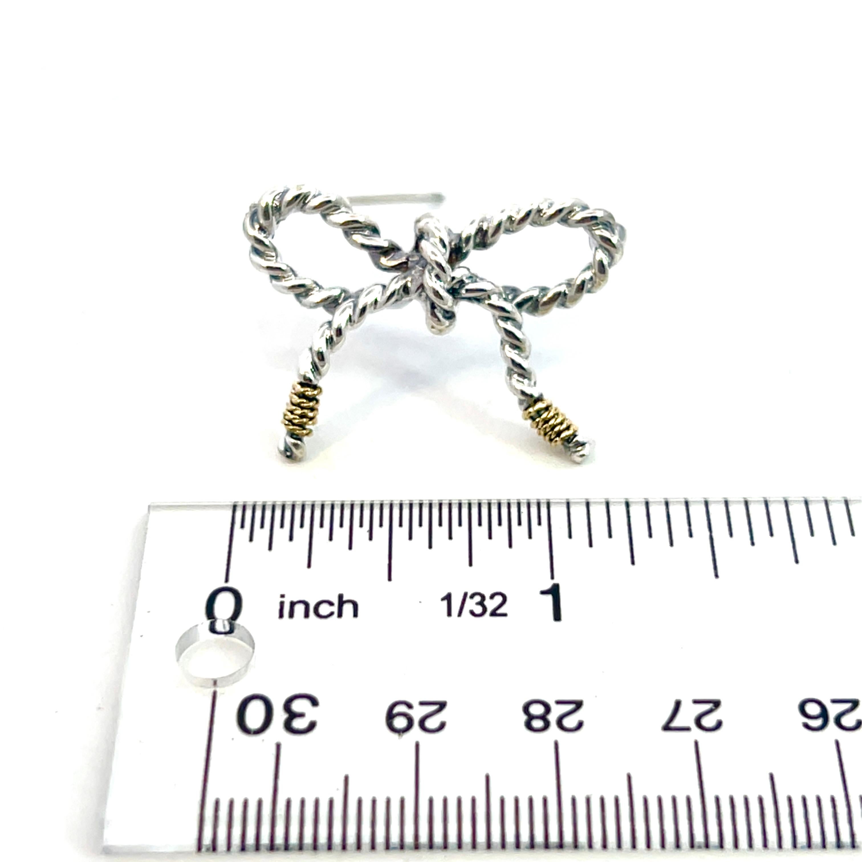 Tiffany & Co Estate Bow Brooch Pin 18k Gold + Sterling Silver For Sale 7