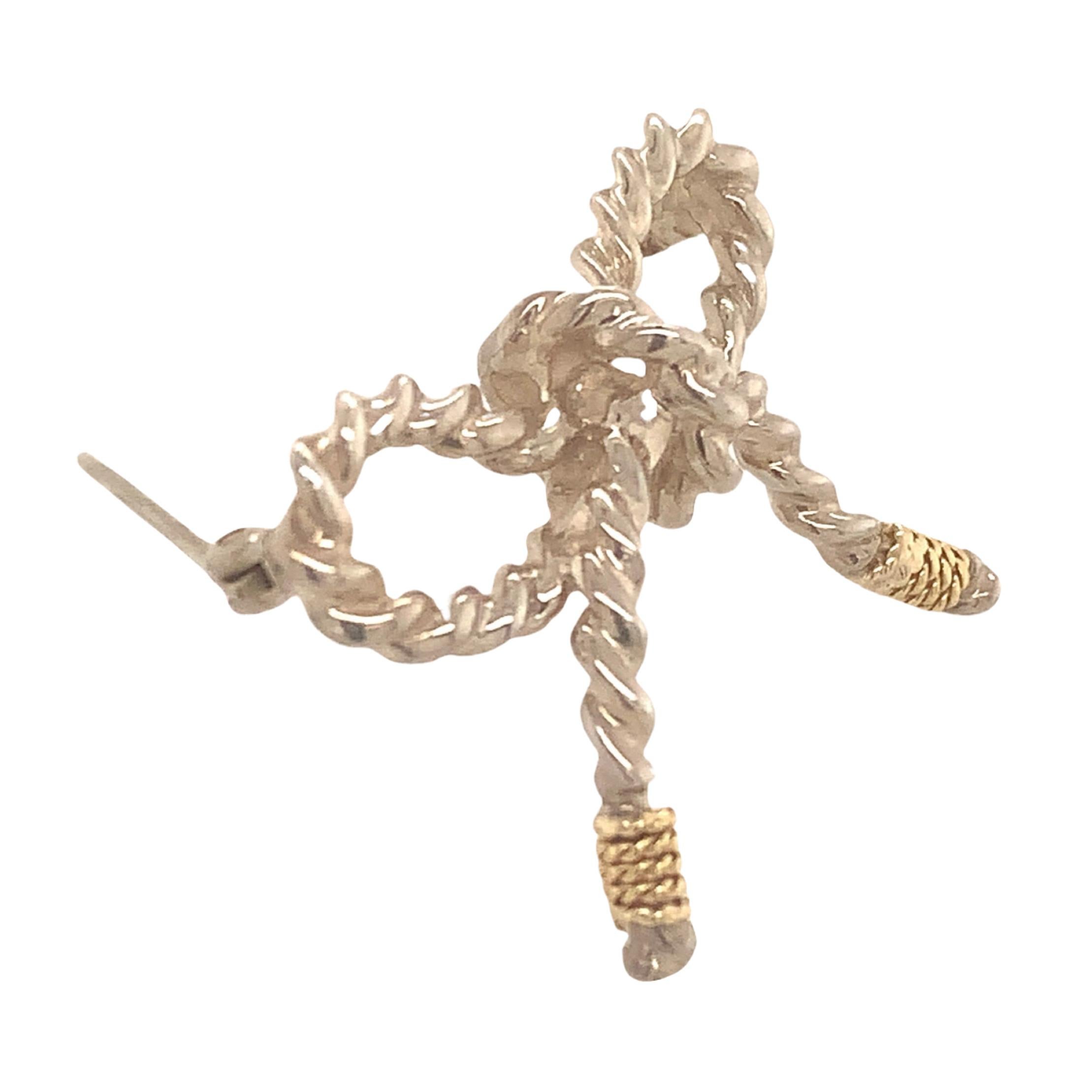 Women's Tiffany & Co Estate Bow Brooch Pin 18k Gold + Sterling Silver For Sale