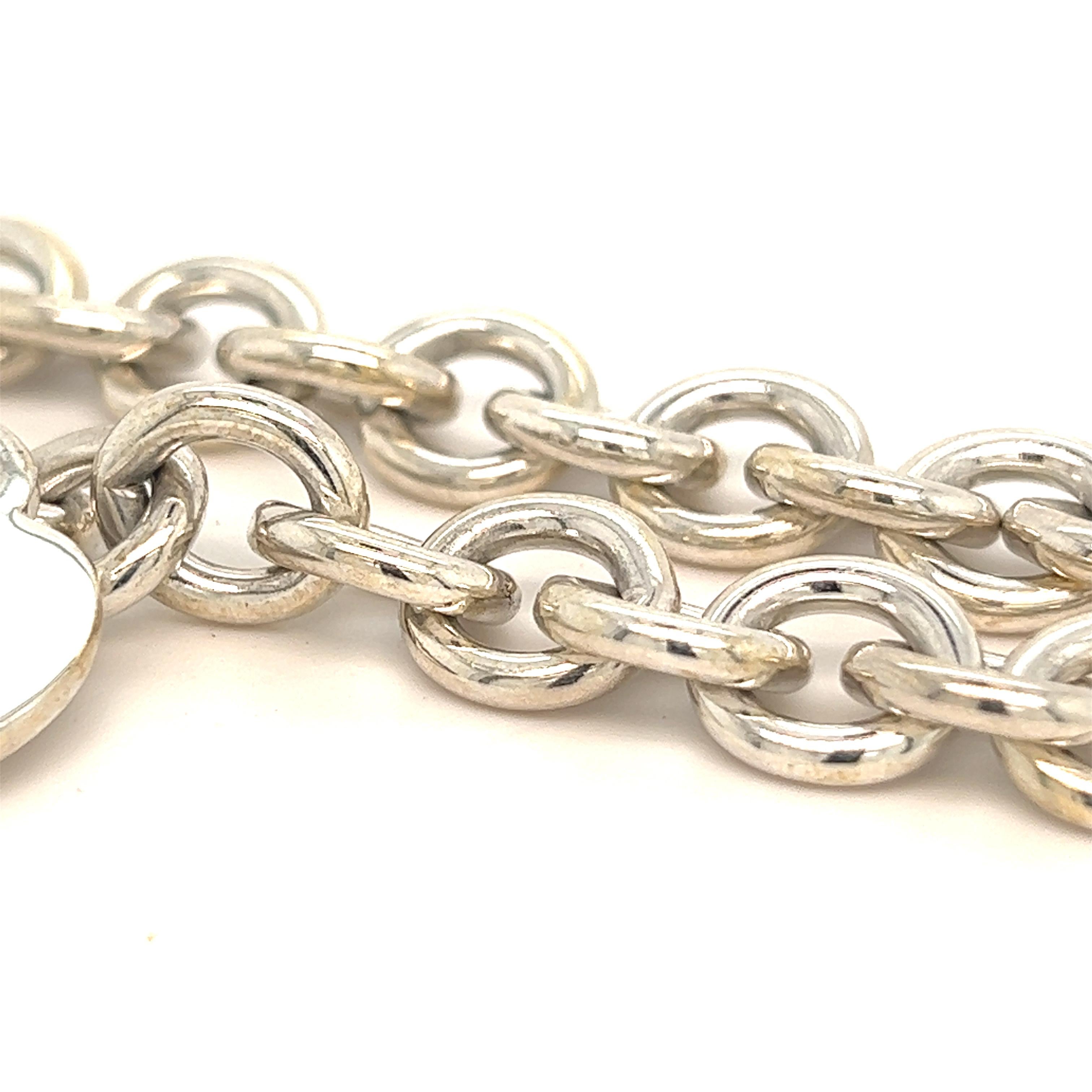 Women's Tiffany & Co Estate Bracelet with Heart Charm Sterling Silver 35.6 Grams For Sale