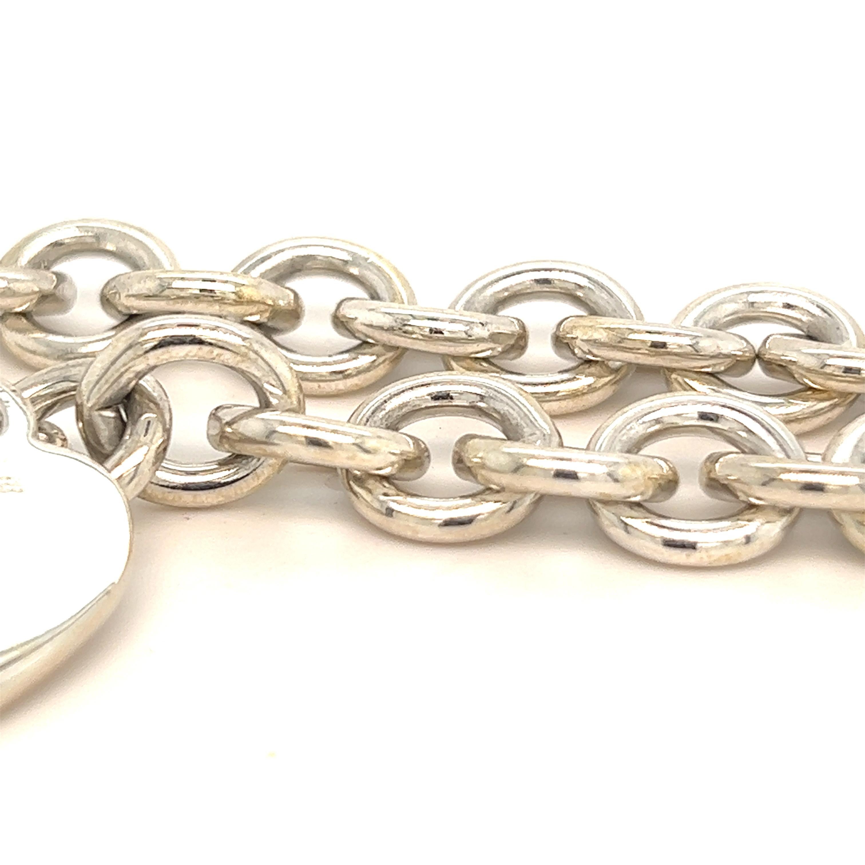 Tiffany & Co Estate Bracelet with Heart Charm Sterling Silver 35.6 Grams For Sale 2
