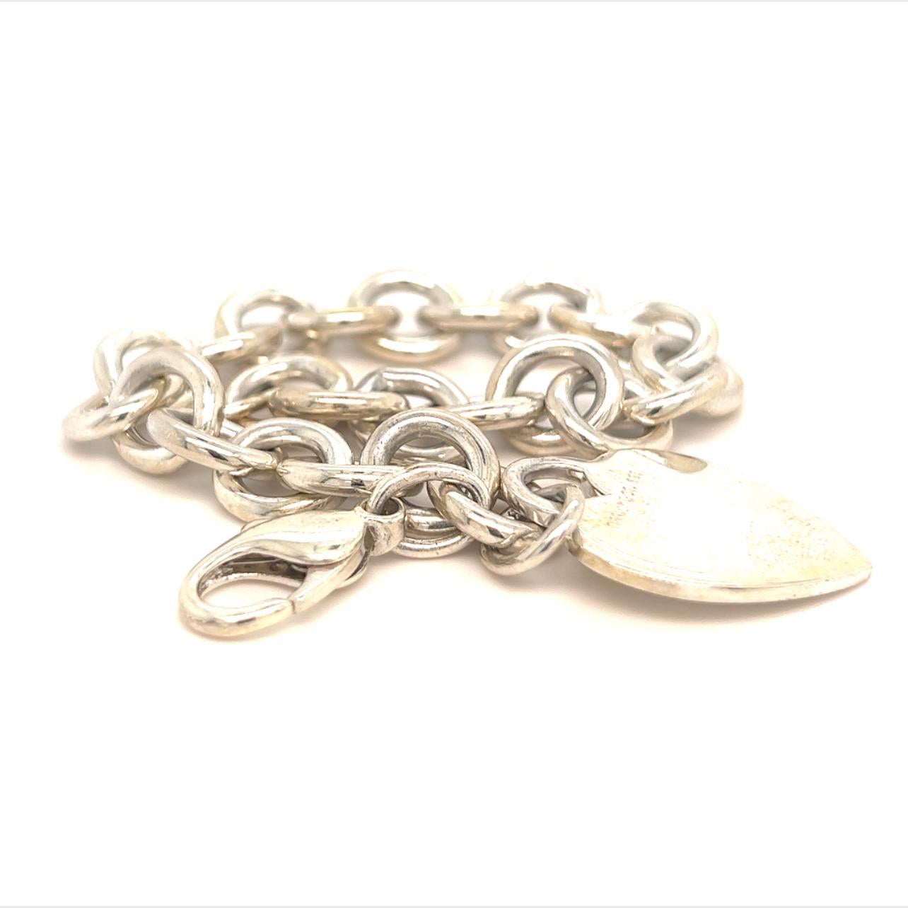 Tiffany & Co Estate Bracelet with Heart Charm Sterling Silver 35.6 Grams For Sale 4