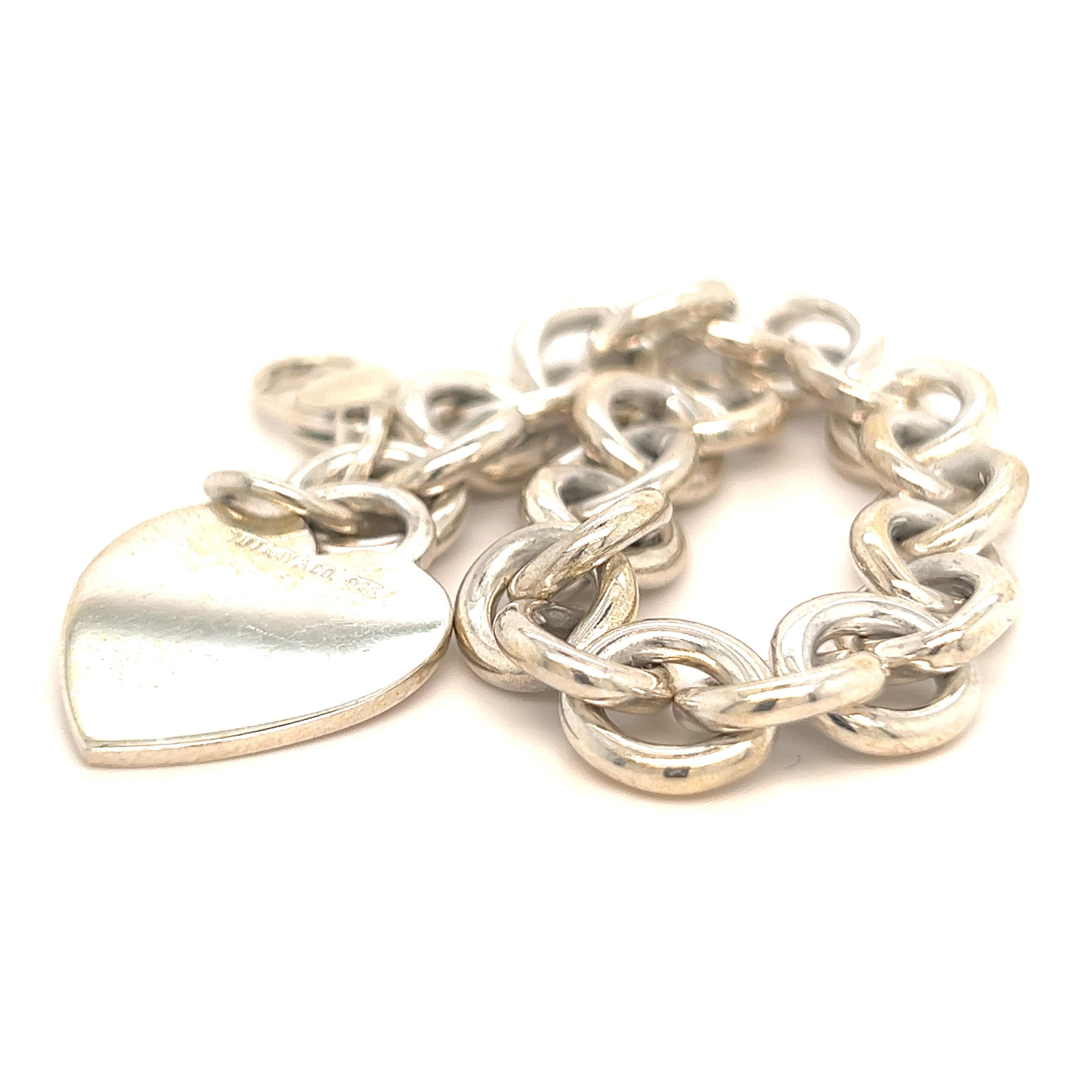 Tiffany & Co Estate Bracelet with Heart Charm Sterling Silver 35.6 Grams For Sale 5