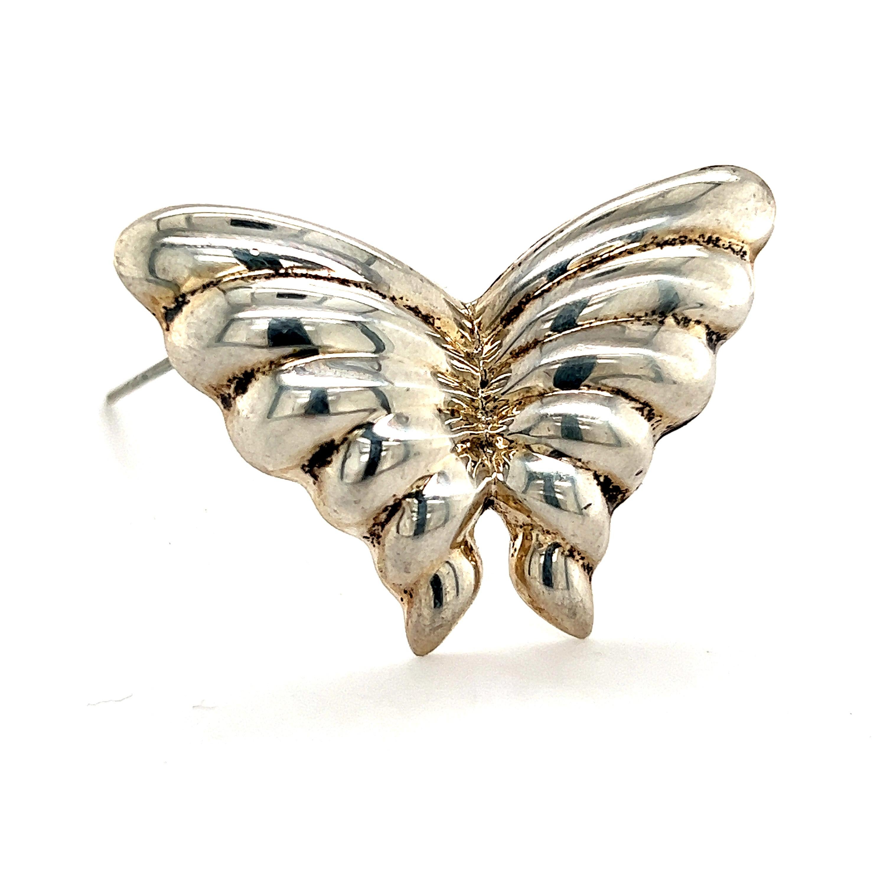 Tiffany & Co Estate Butterfly Brooch Sterling Silver 10.3 Gram In Good Condition For Sale In Brooklyn, NY