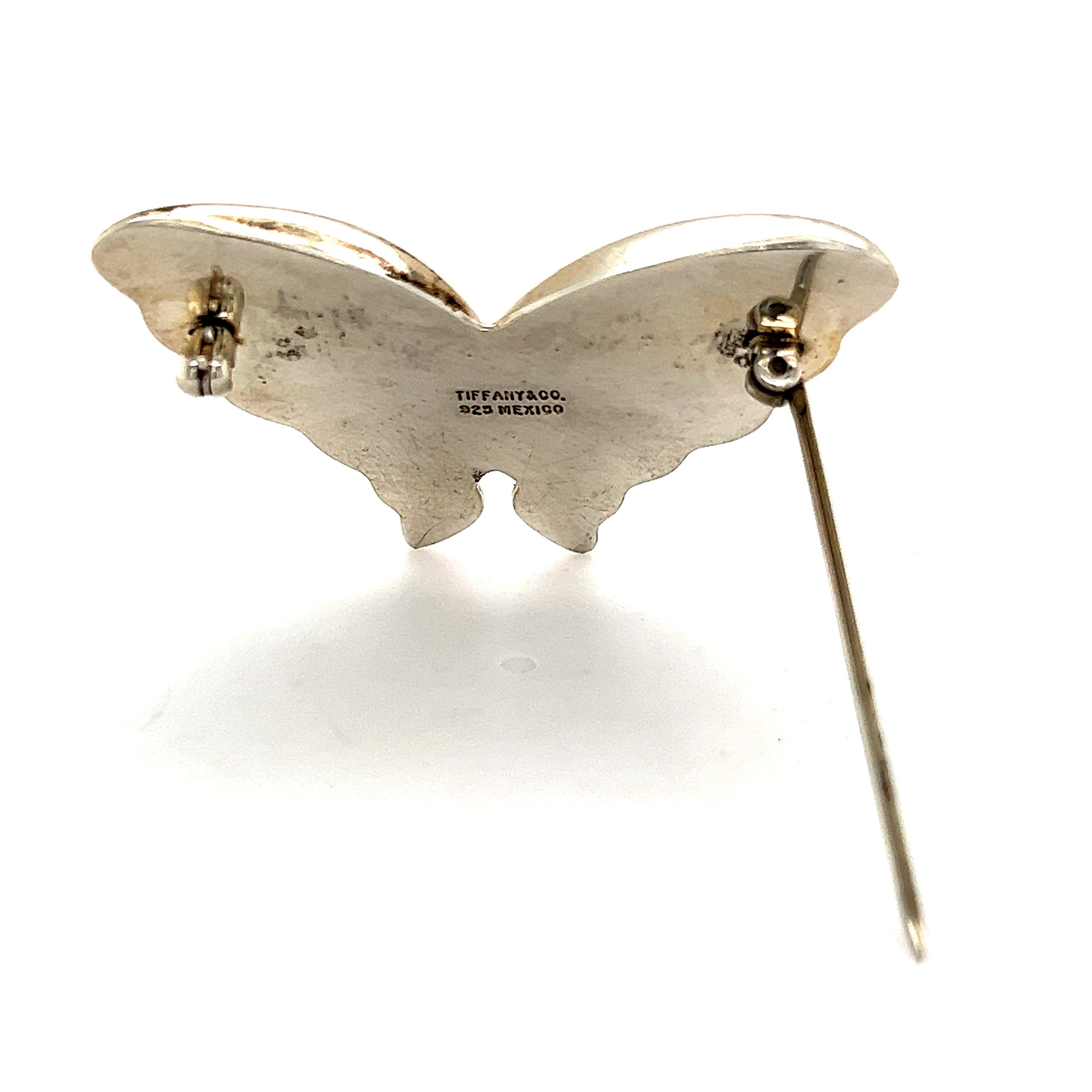 Women's Tiffany & Co Estate Butterfly Brooch Sterling Silver 10.3 Gram For Sale