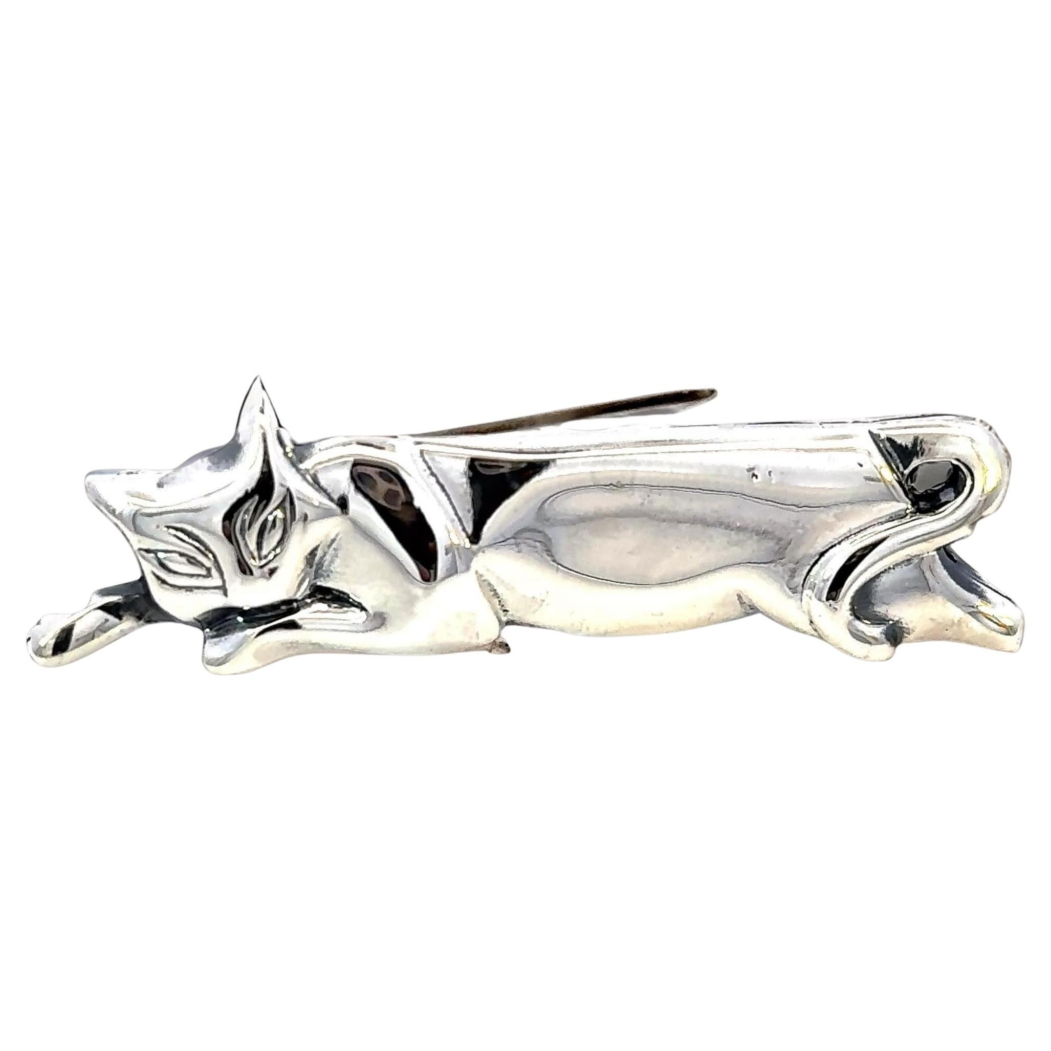 Tiffany & Co Estate Cat Brooch Sterling Silver 11 Grams