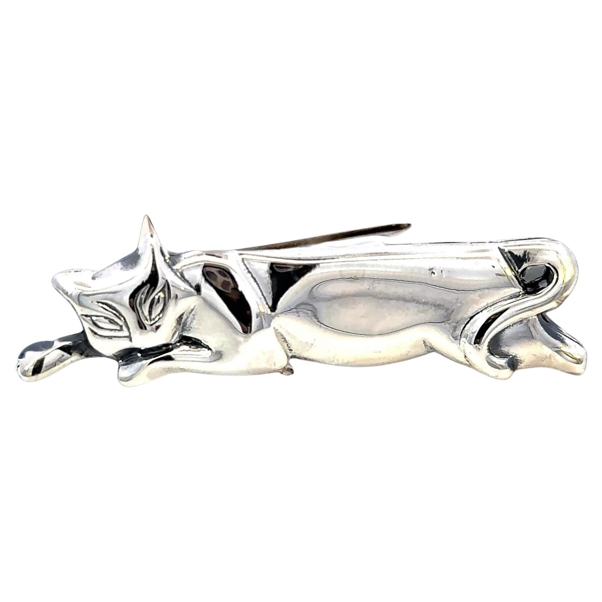 Tiffany & Co Cat Brooch Sterling Silver 11 Grams Estate