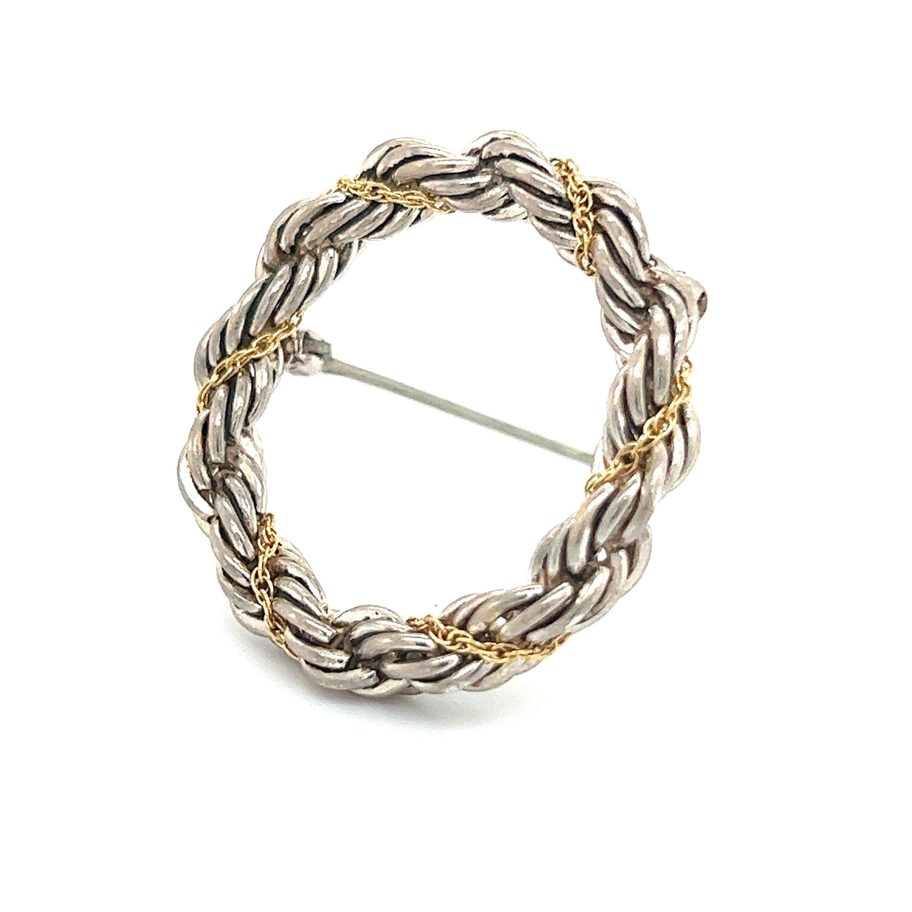 Women's Tiffany & Co Estate Circle Wreath Brooch 18k G + Silver  For Sale