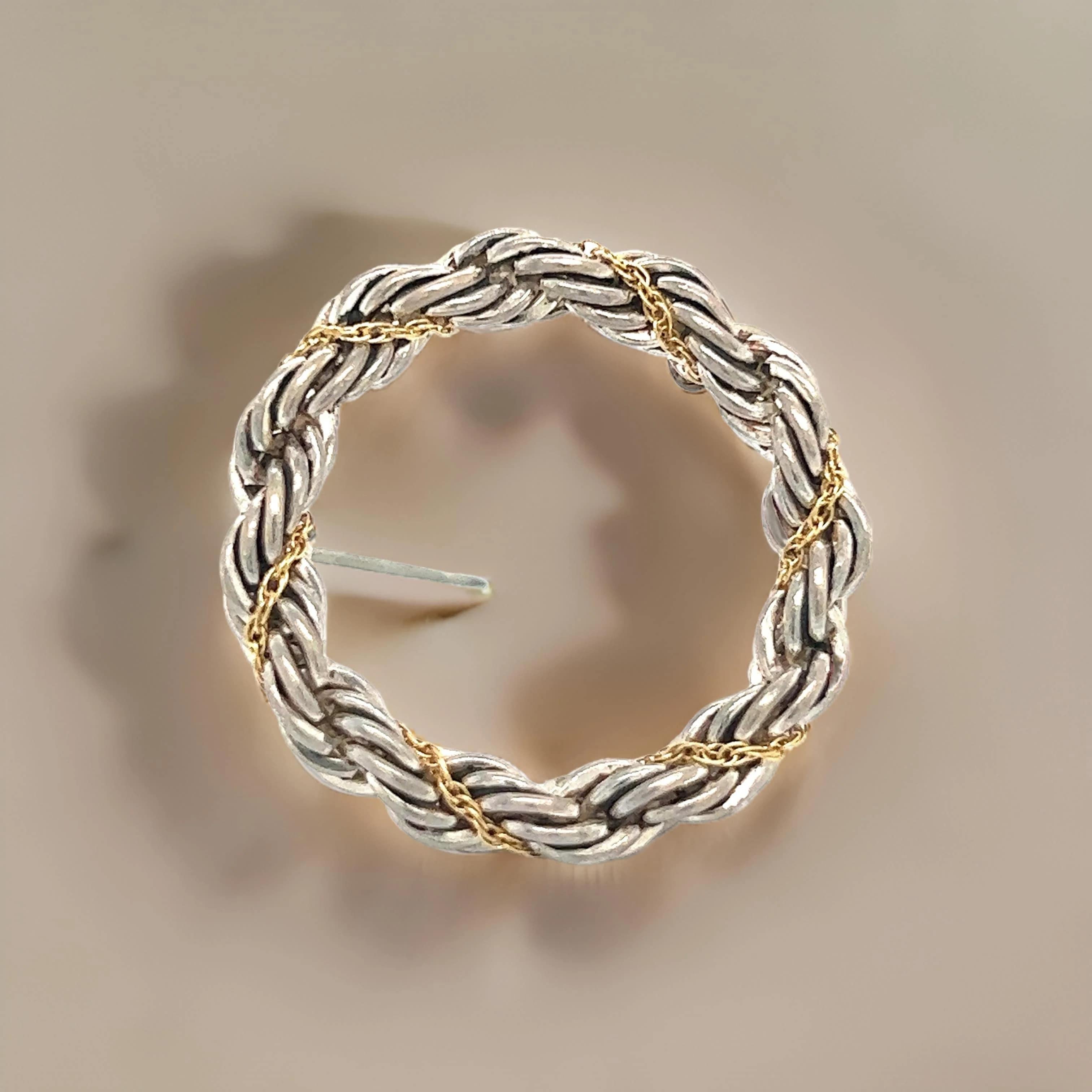 Estate Circle Wreath Brosche von Tiffany & Co., 18k G + Silber Damen im Angebot