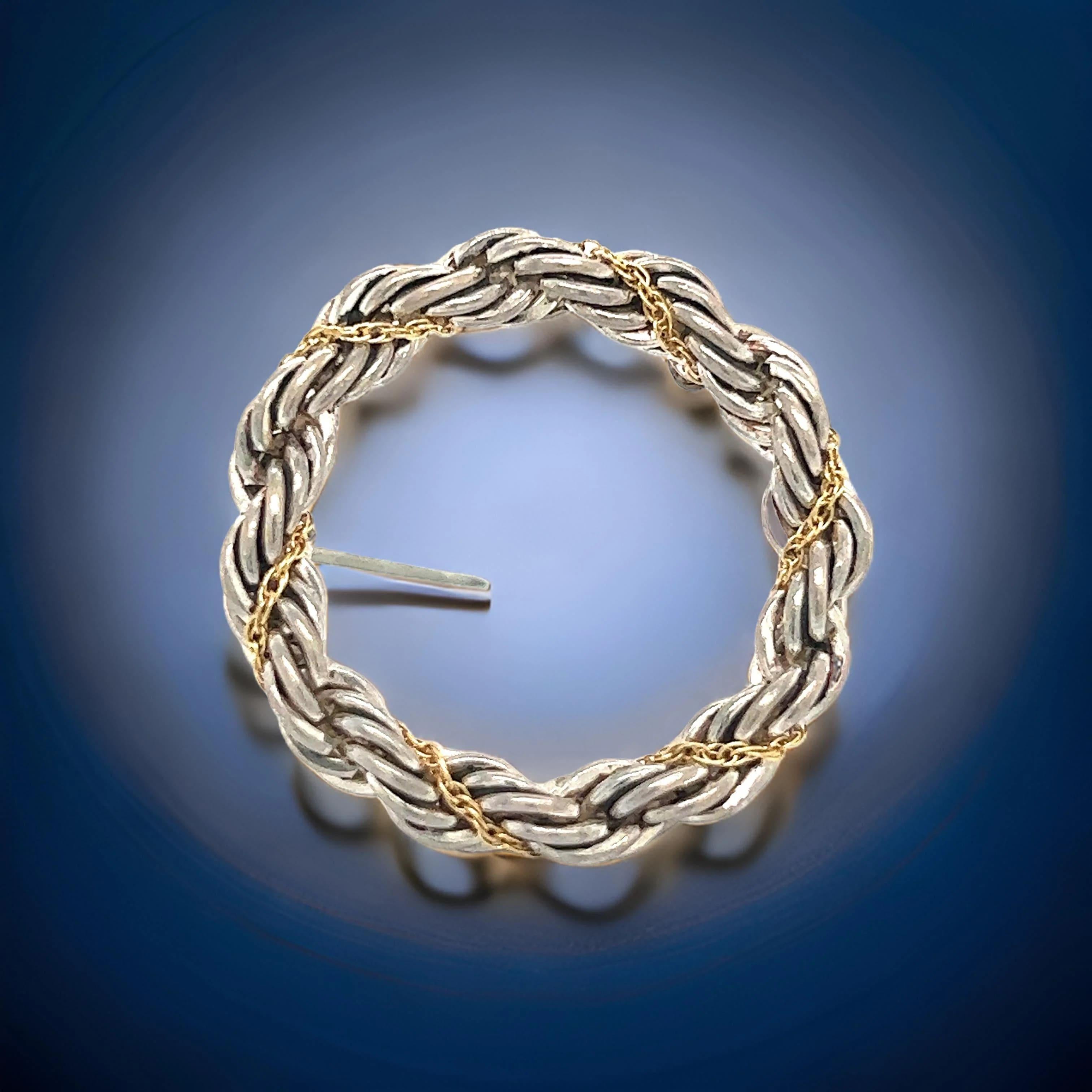 Estate Circle Wreath Brosche von Tiffany & Co., 18k G + Silber im Angebot 1