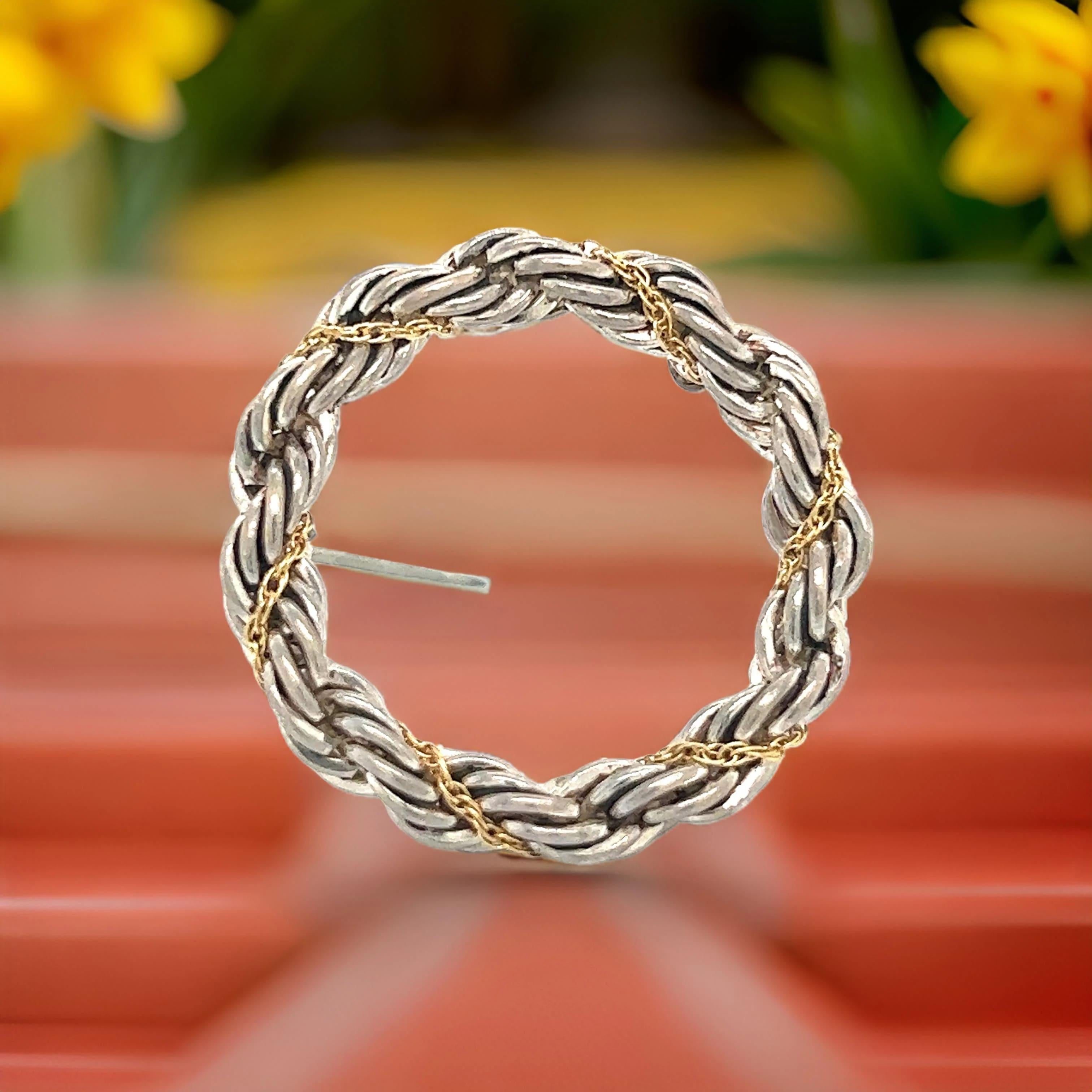 Estate Circle Wreath Brosche von Tiffany & Co., 18k G + Silber im Angebot 4
